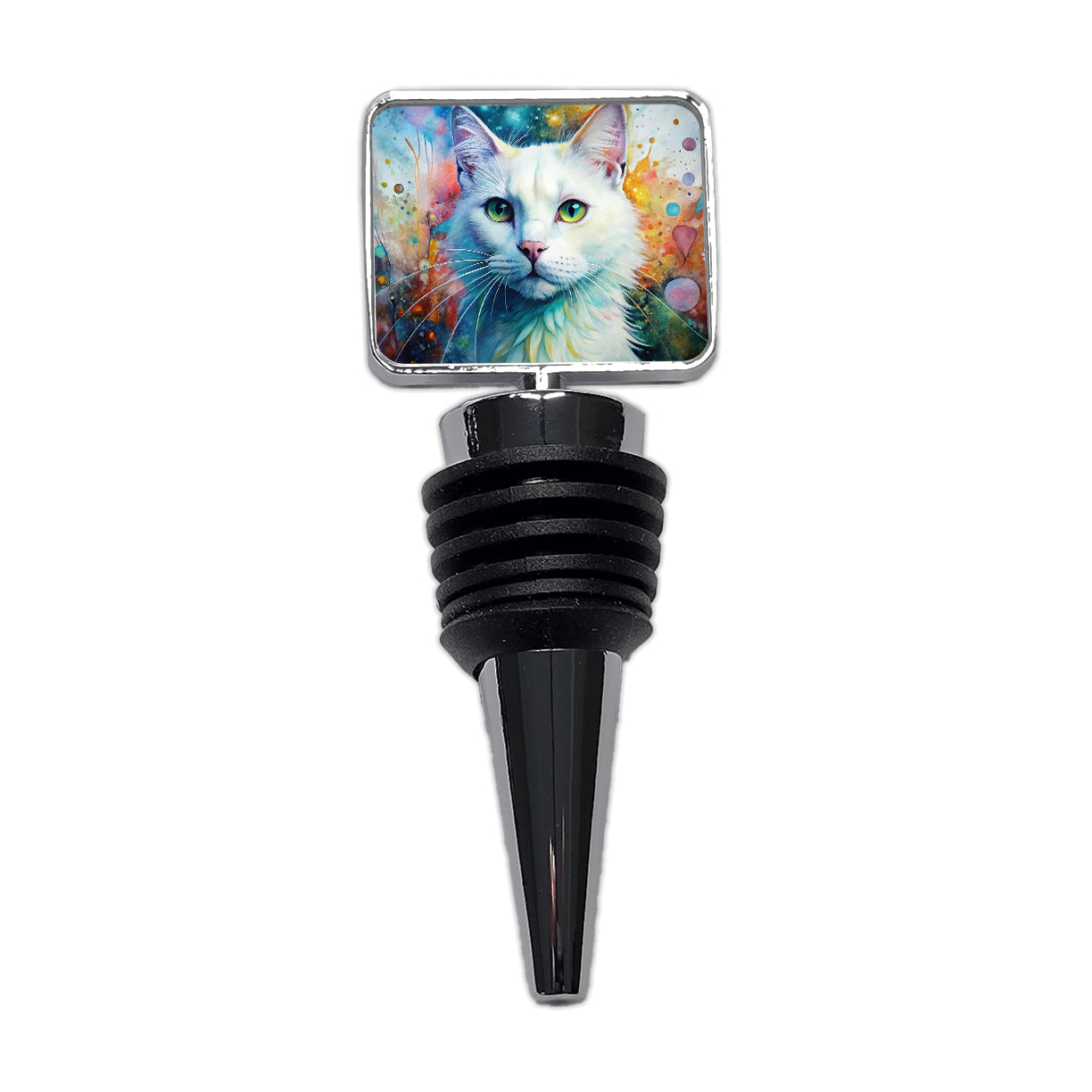 White Cat Abstract Art Wine Bottle Stopper