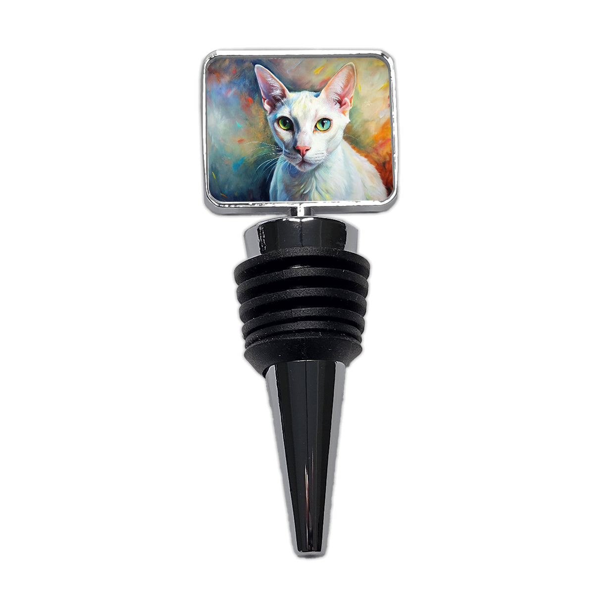 White Cat Expressionism Art Wine Bottle Stopper