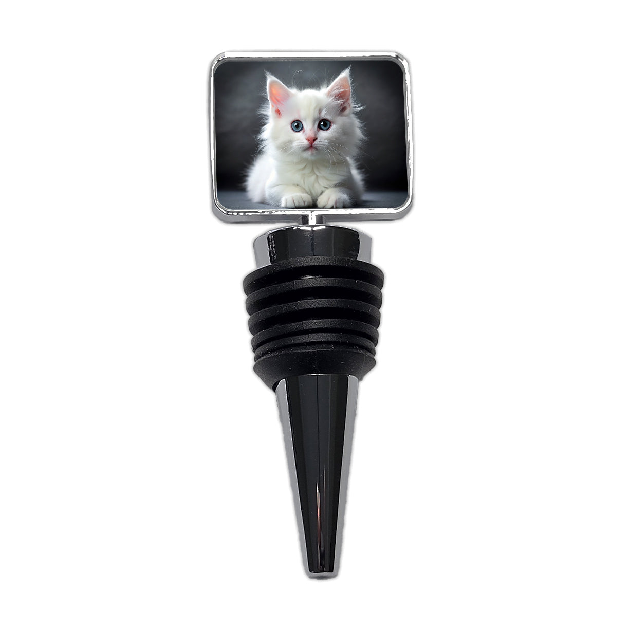 White Cat Kitten Photo Wine Bottle Stopper