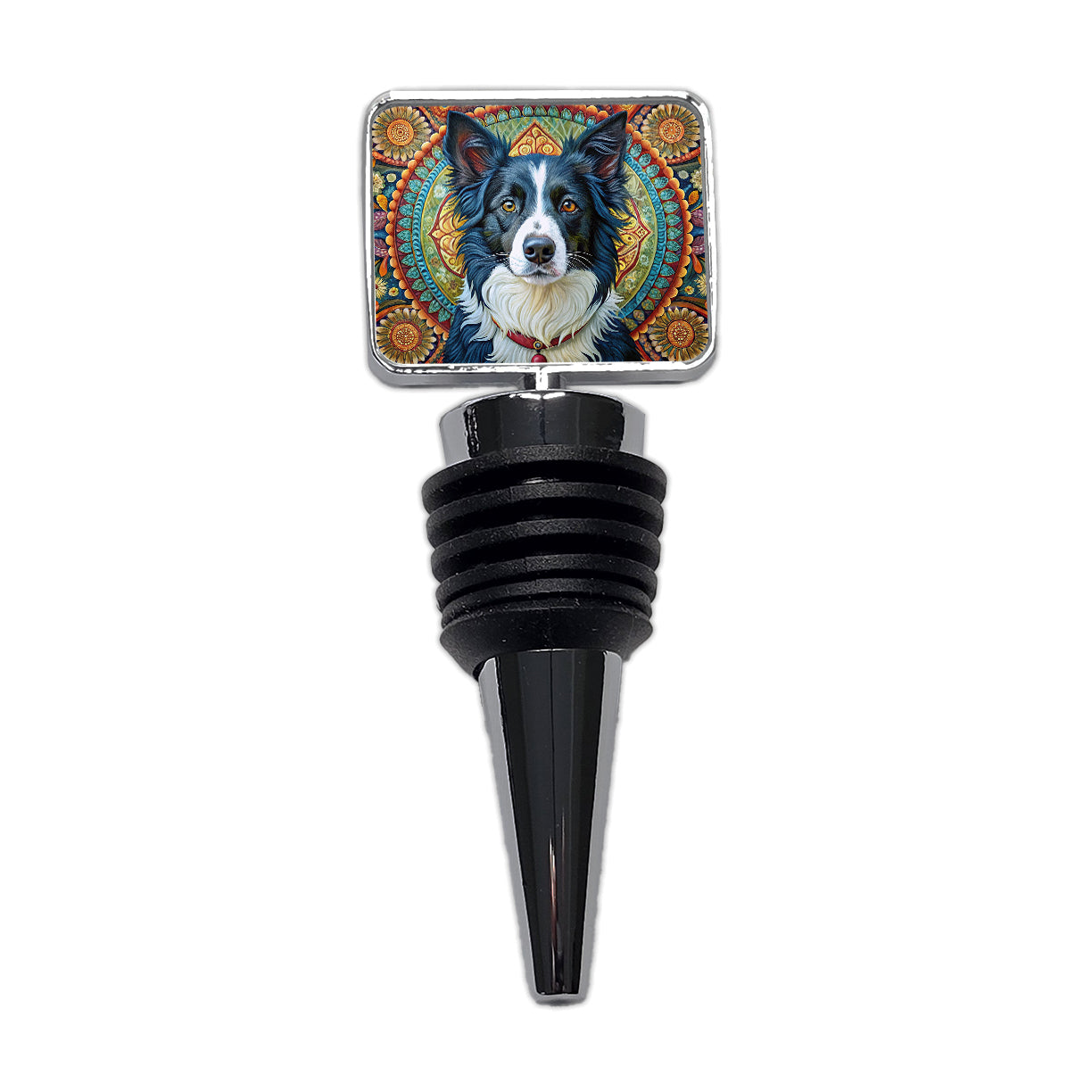 Border Collie Dog Bohemian Art Wine Bottle Stopper