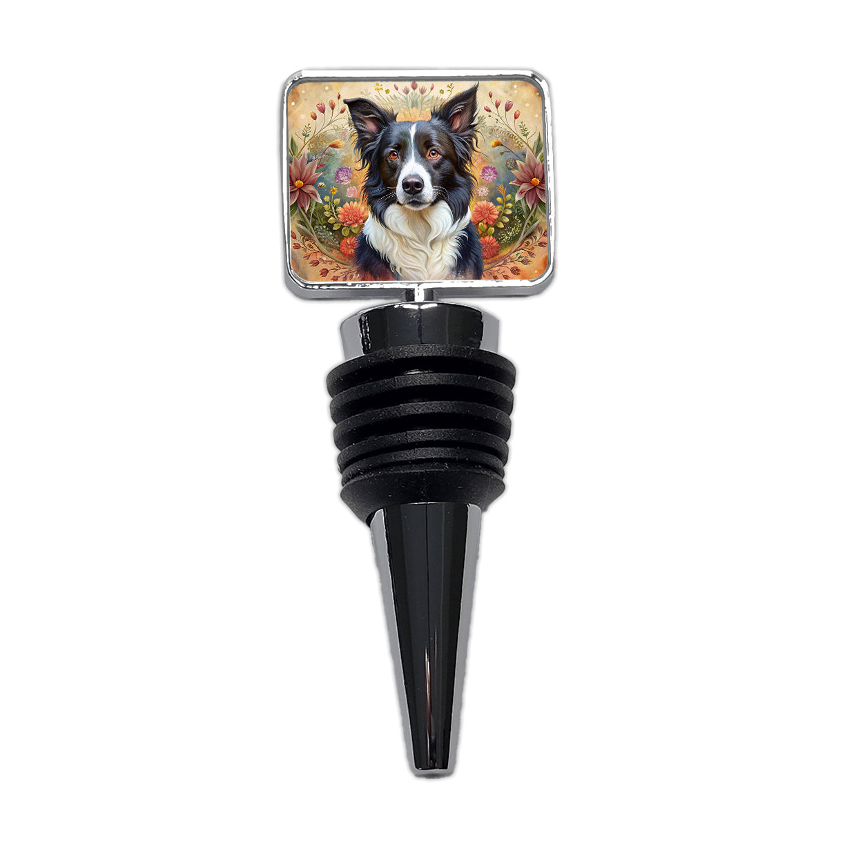 Border Collie Dog French Bohemian Art Wine Bottle Stopper