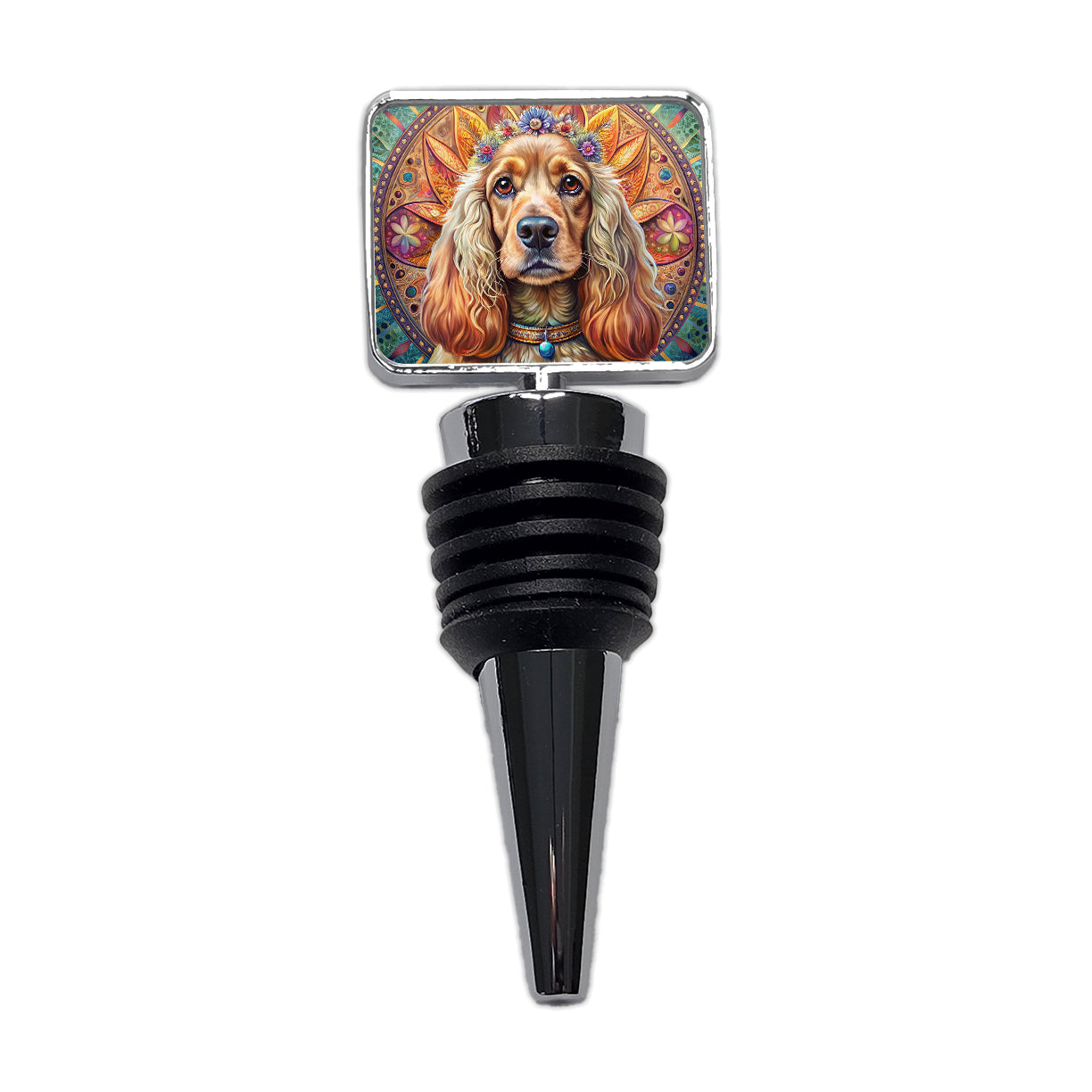English Cocker Spaniel Dog Bohemian Art Wine Bottle Stopper