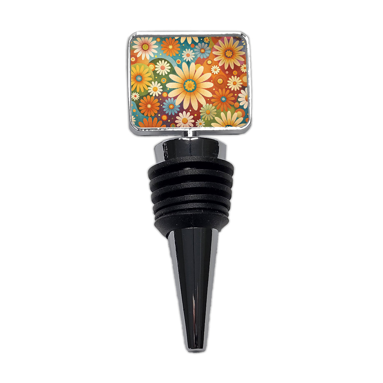 70's Retro Groovy Hippie Daisies Floral Design Wine Bottle Stopper