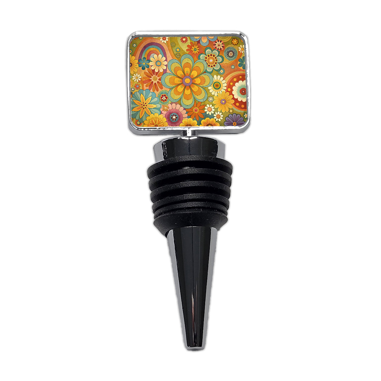 70's Retro Groovy Hippie Pretty Floral Design Wine Bottle Stopper