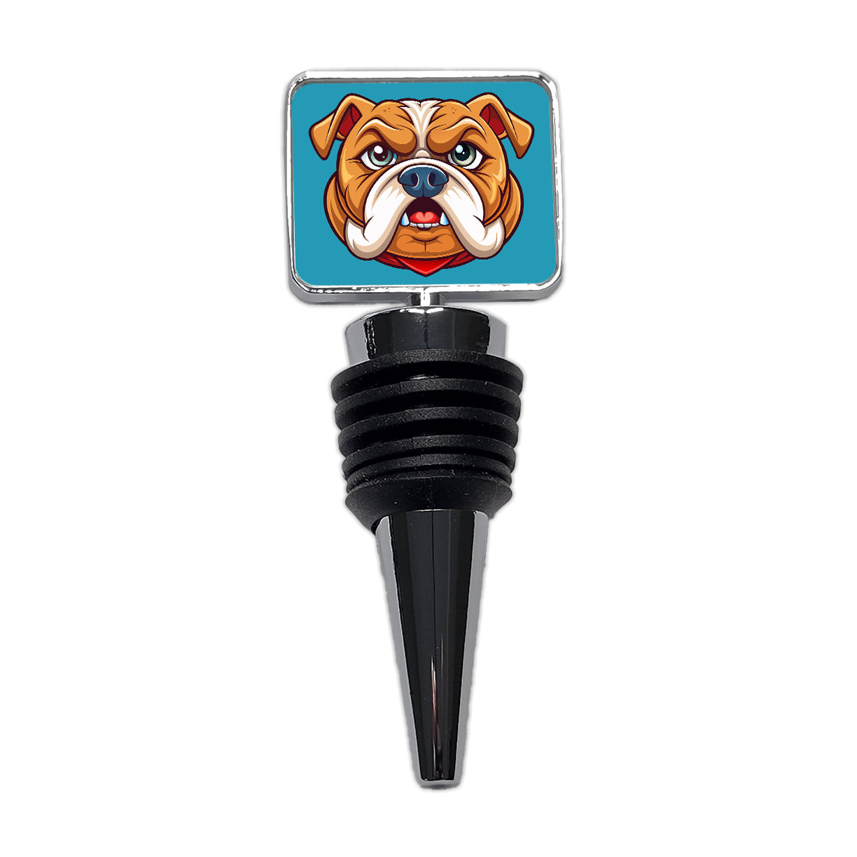 Bulldog Face Mascot Cartoon Wine Bottle Stopper