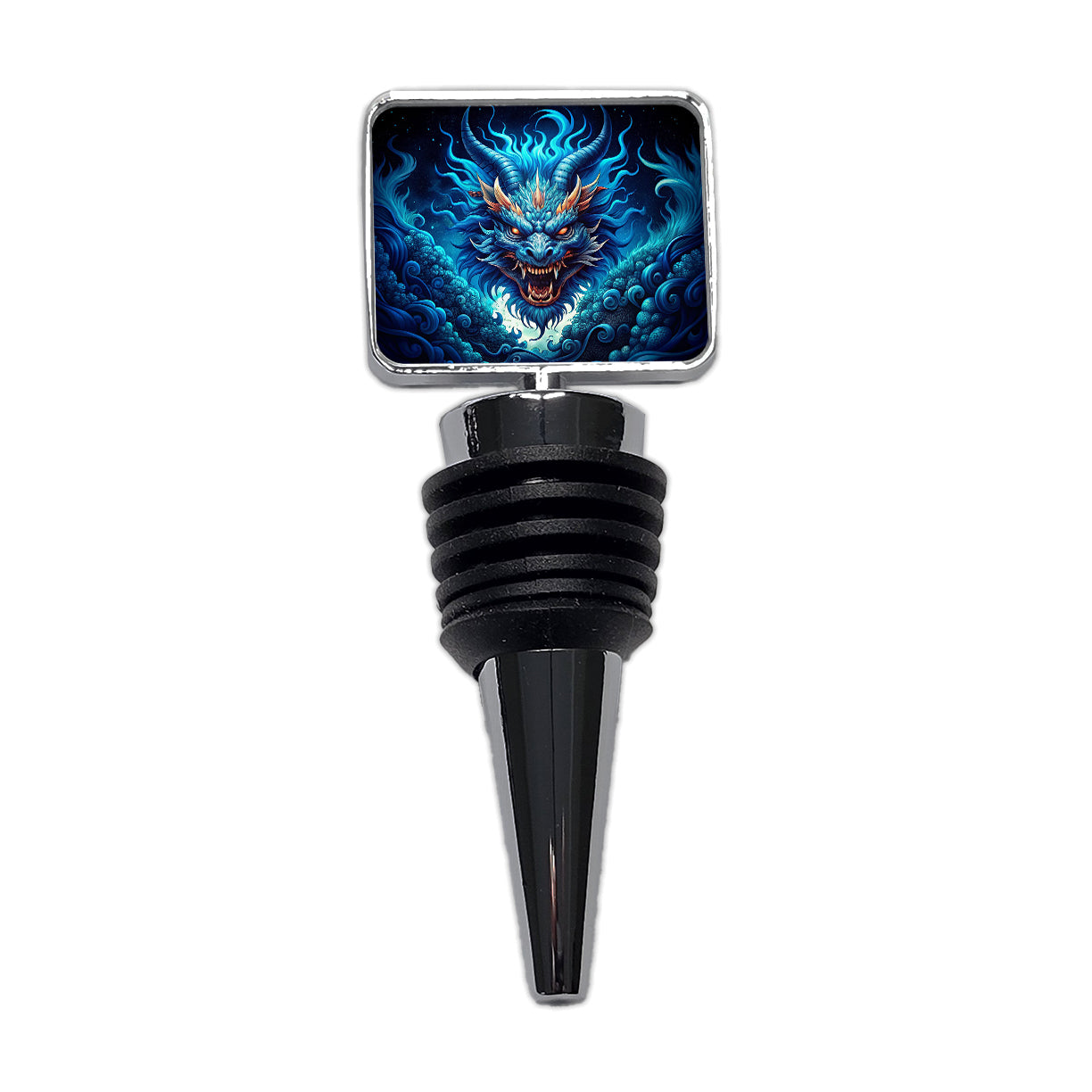 Japanese Asian Blue Spirit Dragon Art Wine Bottle Stopper
