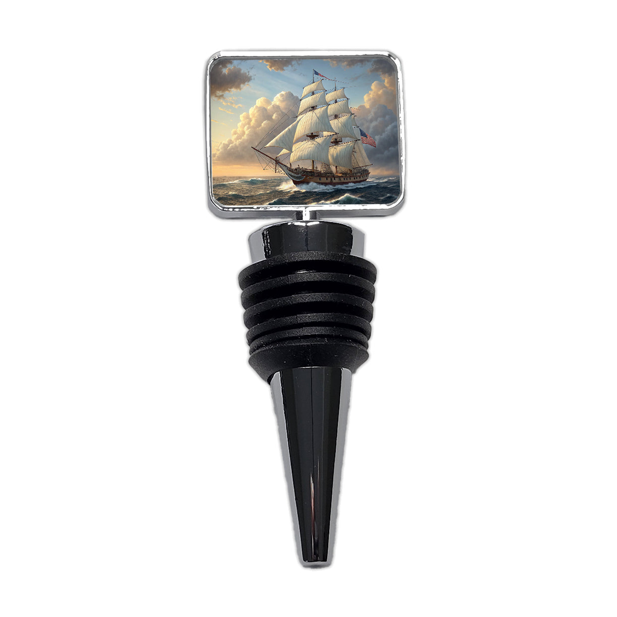 US Navy Frigate 18th Century Sailing Ship At Sea Wine Bottle Stopper