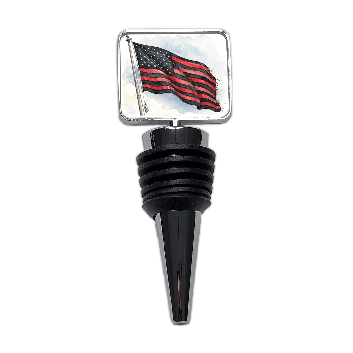 Black Red Waving American Flag Watercolor USA United States Wine Bottle Stopper