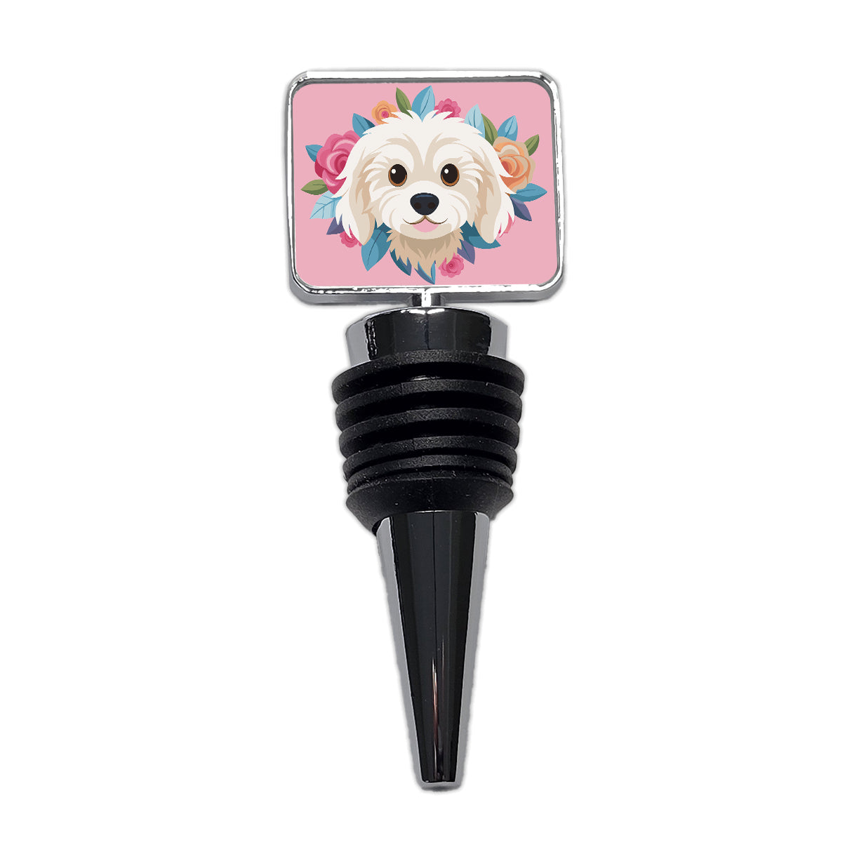 Cavachon Head Dog Floral Motif Pink Background Wine Bottle Stopper