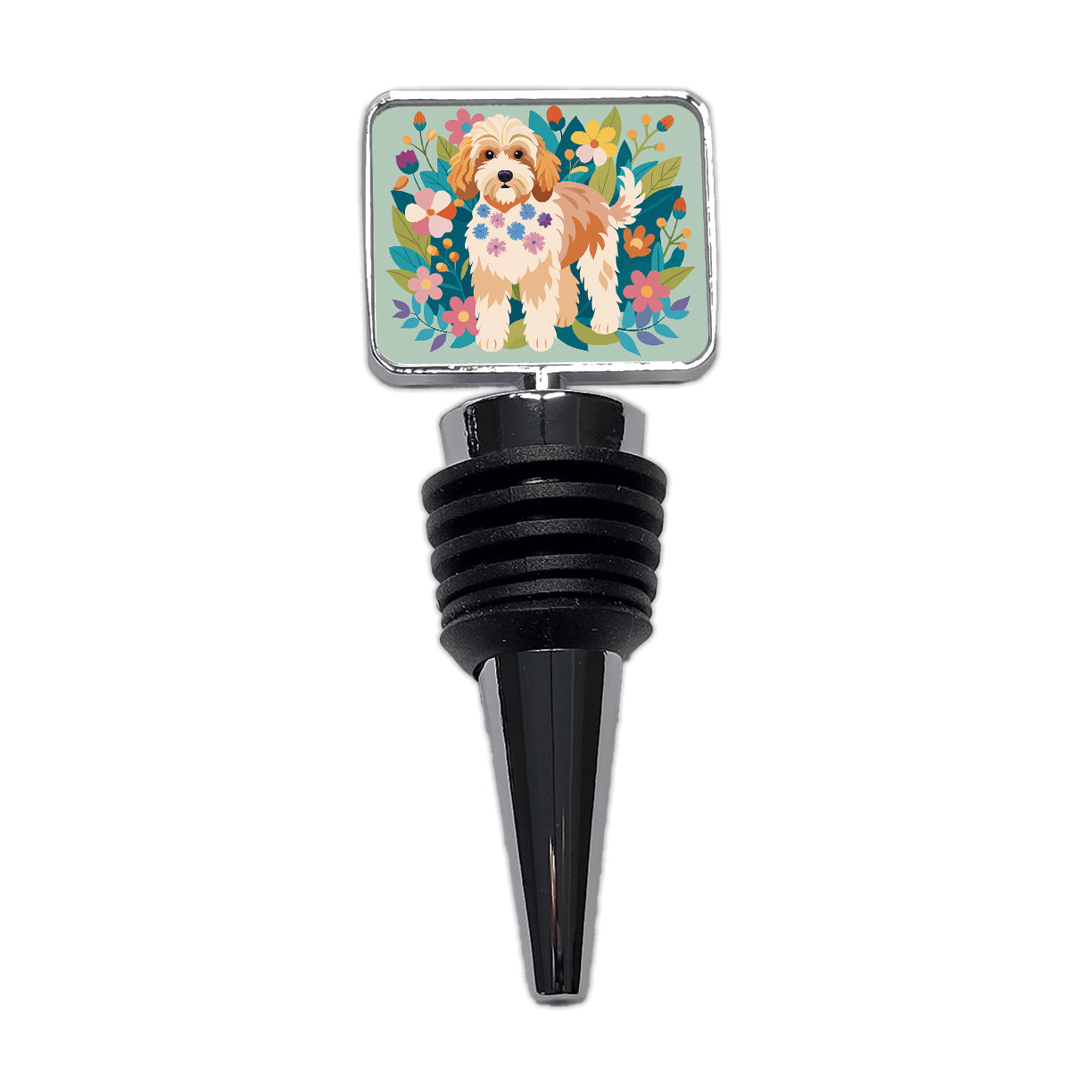 Cockapoo Floral Motif Dog Wine Bottle Stopper