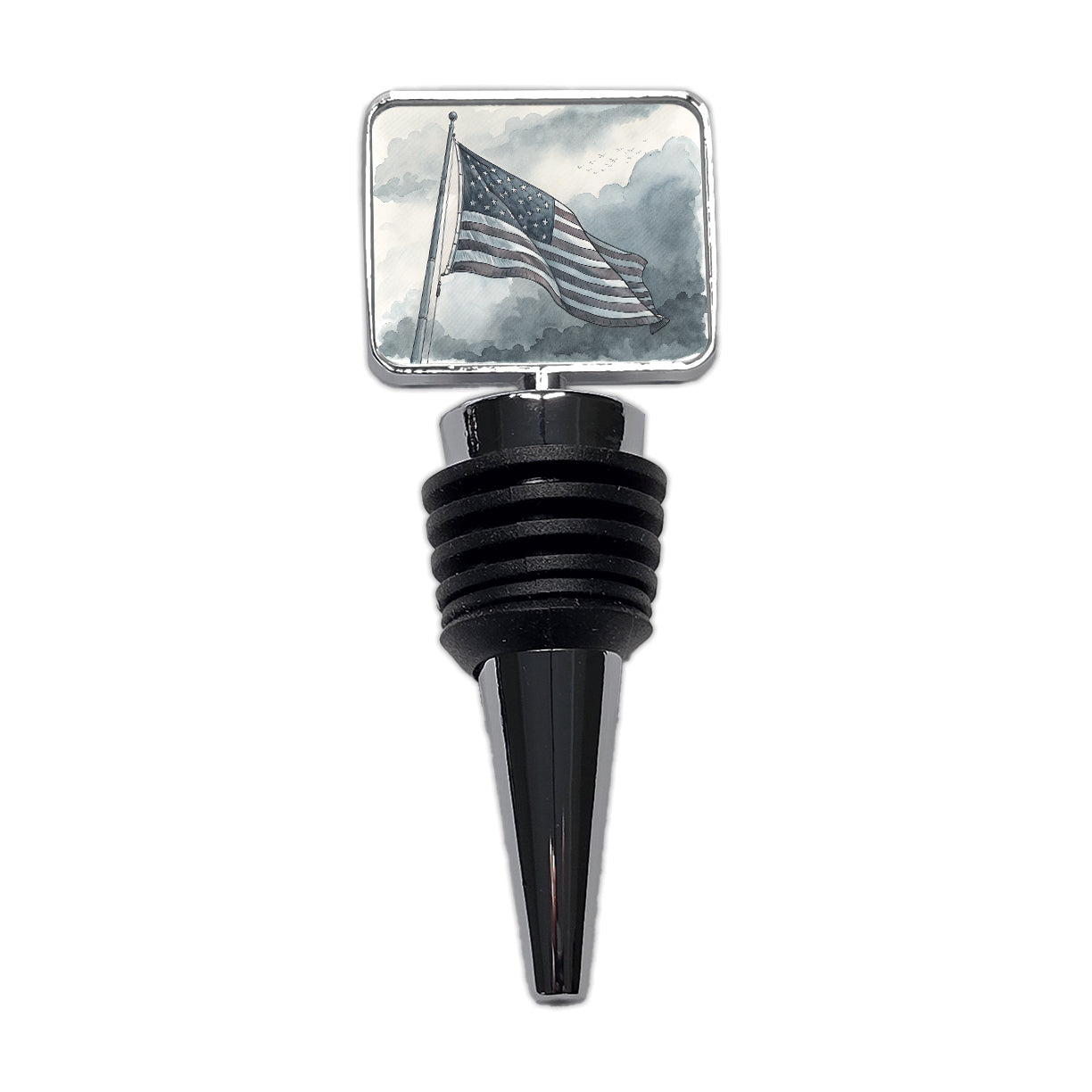 Gray American Flag Watercolor USA United States Wine Bottle Stopper