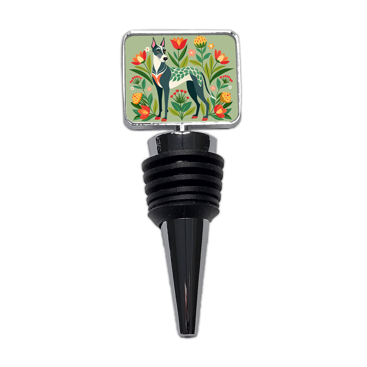 Great Dane Floral Motif Dog Standing Wine Bottle Stopper