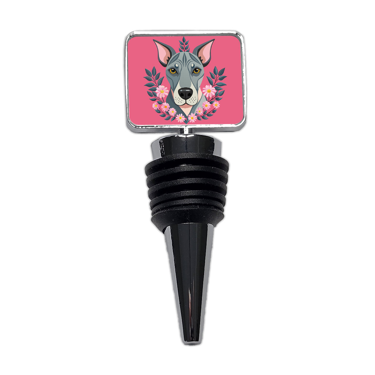 Great Dane Head Floral Motif Pink Background Dog Wine Bottle Stopper