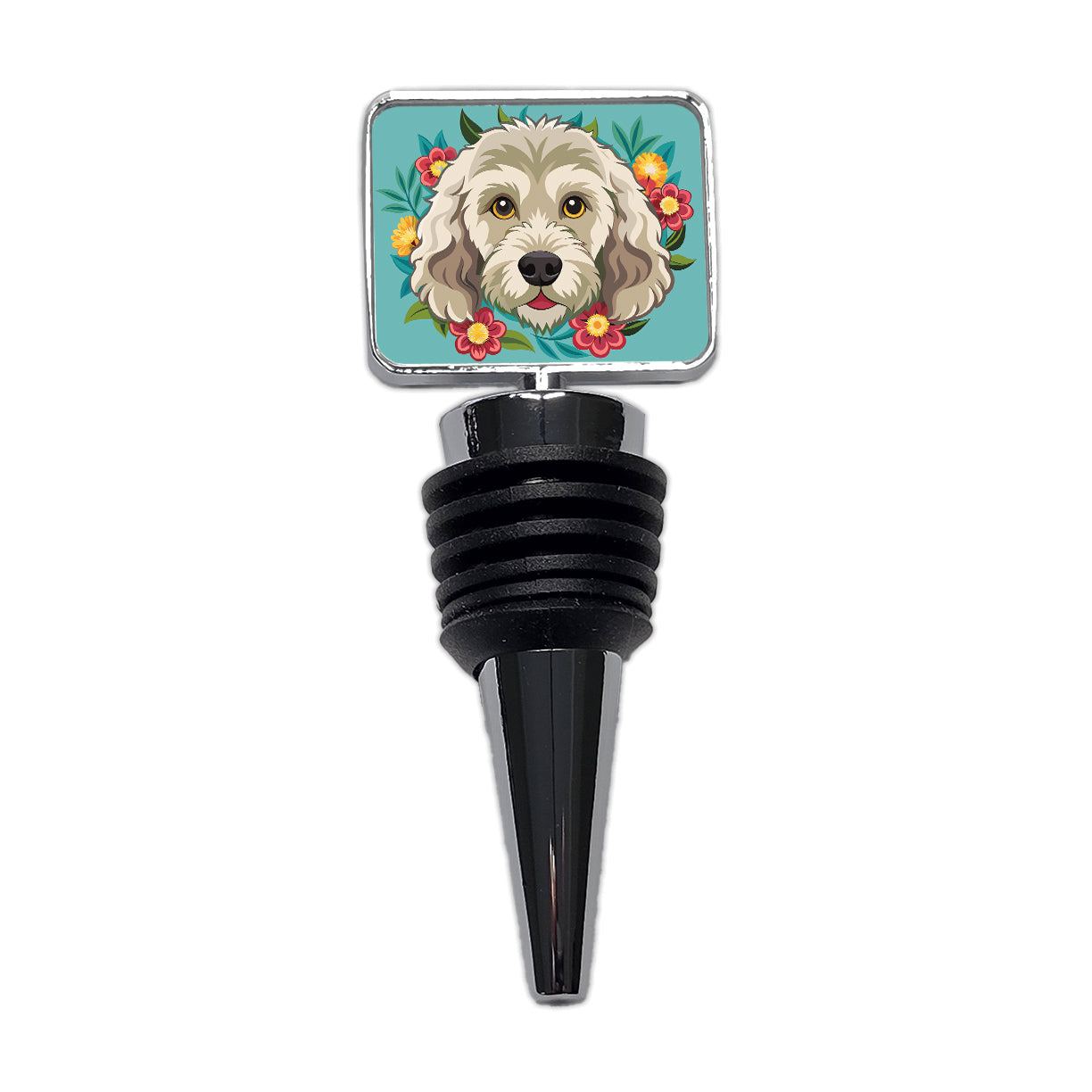 Labradoodle Head Floral Motif Dog Wine Bottle Stopper