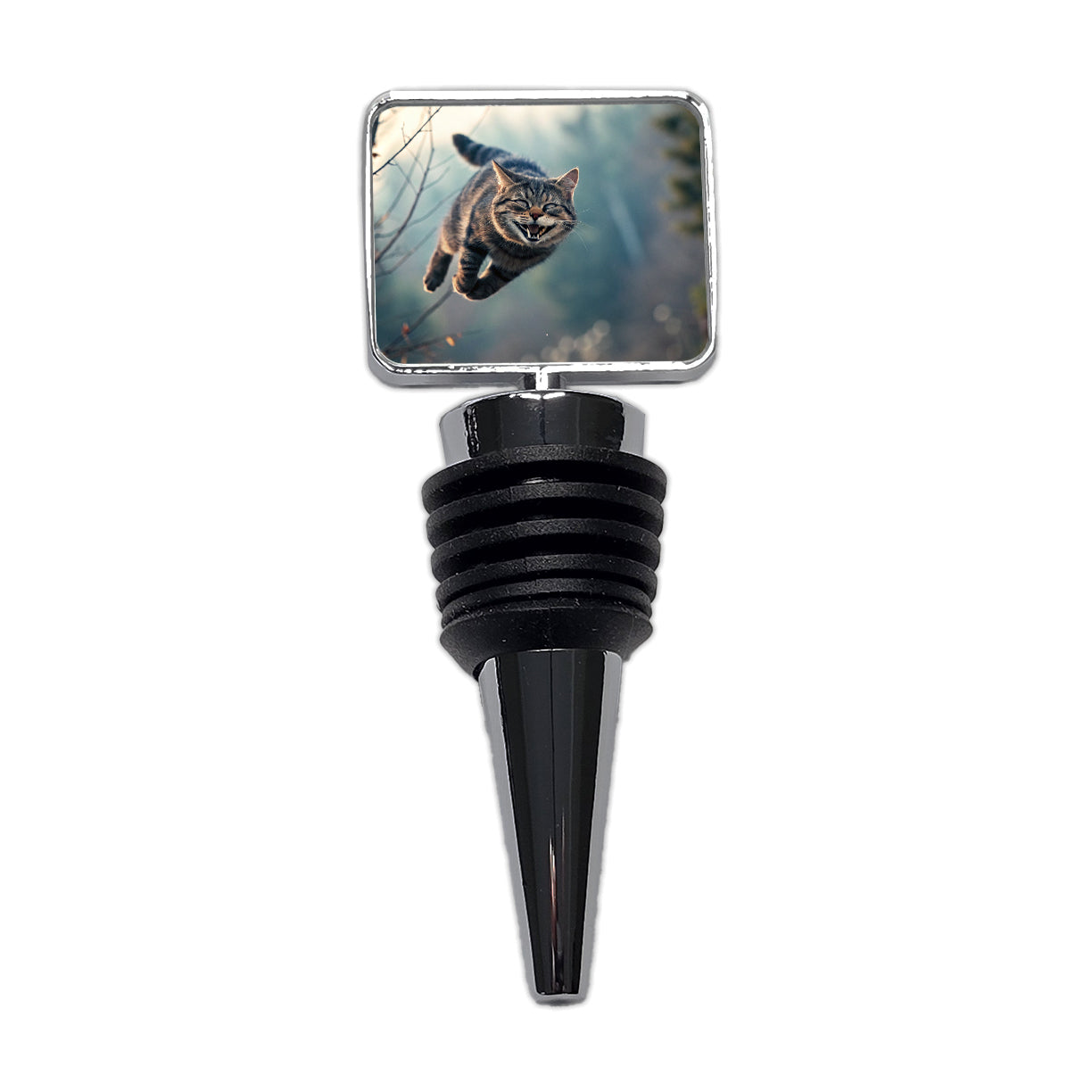Leaping Funny Cat Grinning Wine Bottle Stopper