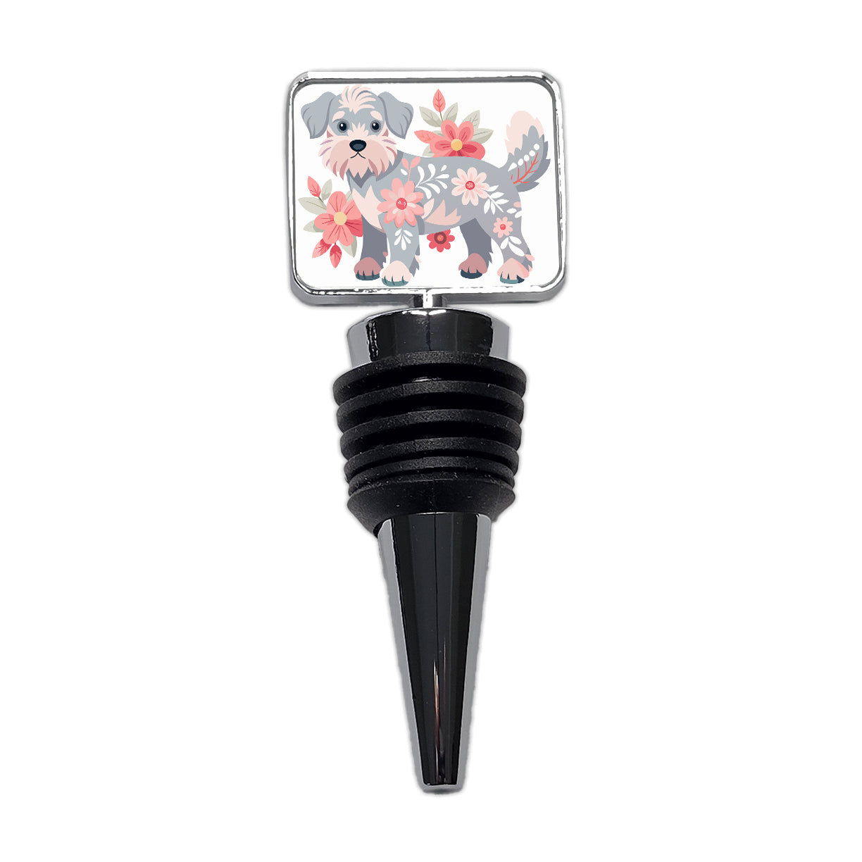 Schnoodle Floral Motif Dog Wine Bottle Stopper