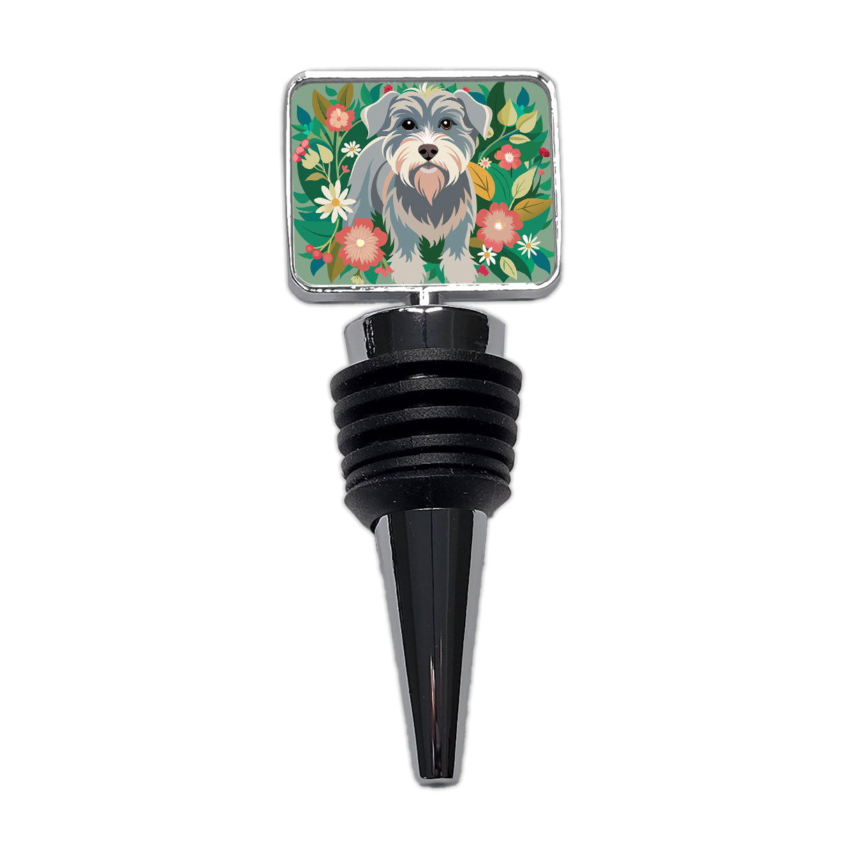 Schnoodle Floral Motif Green Dog Wine Bottle Stopper