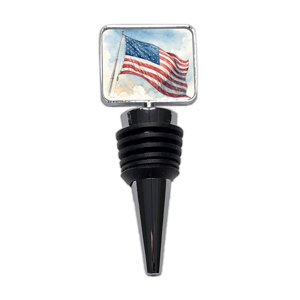 Waving American Flag Watercolor USA United States Wine Bottle Stopper
