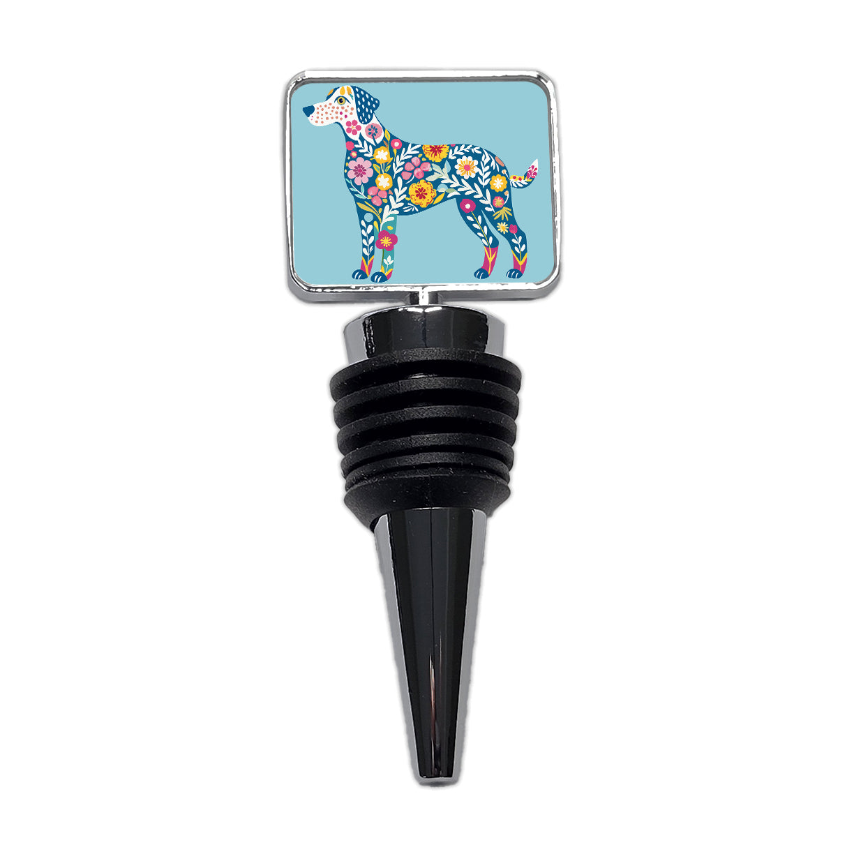 Weimador Floral Motif Blue Dog Wine Bottle Stopper