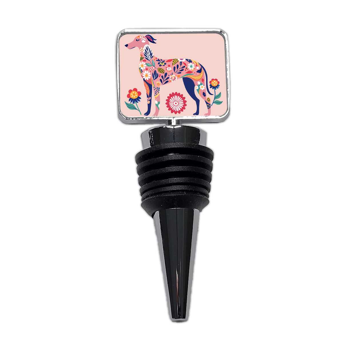 Weimador Floral Motif Light Pink Dog Wine Bottle Stopper
