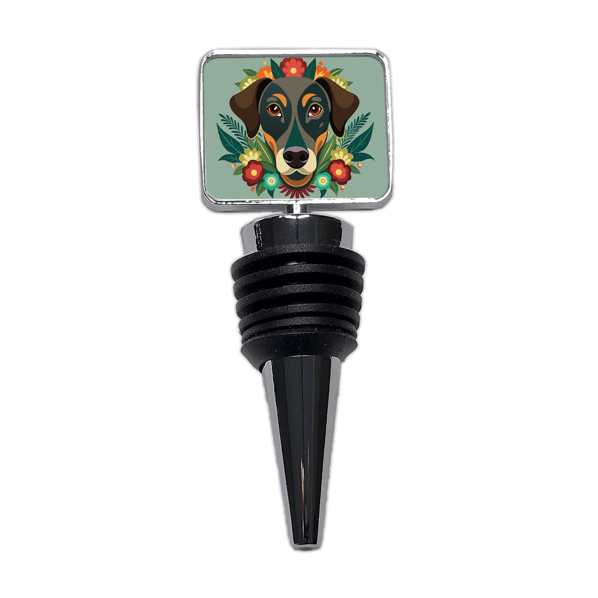Weimador Head Floral Motif Gray Dog Wine Bottle Stopper