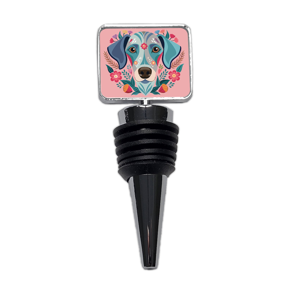 Weimador Head Floral Motif Light Pink Dog Wine Bottle Stopper