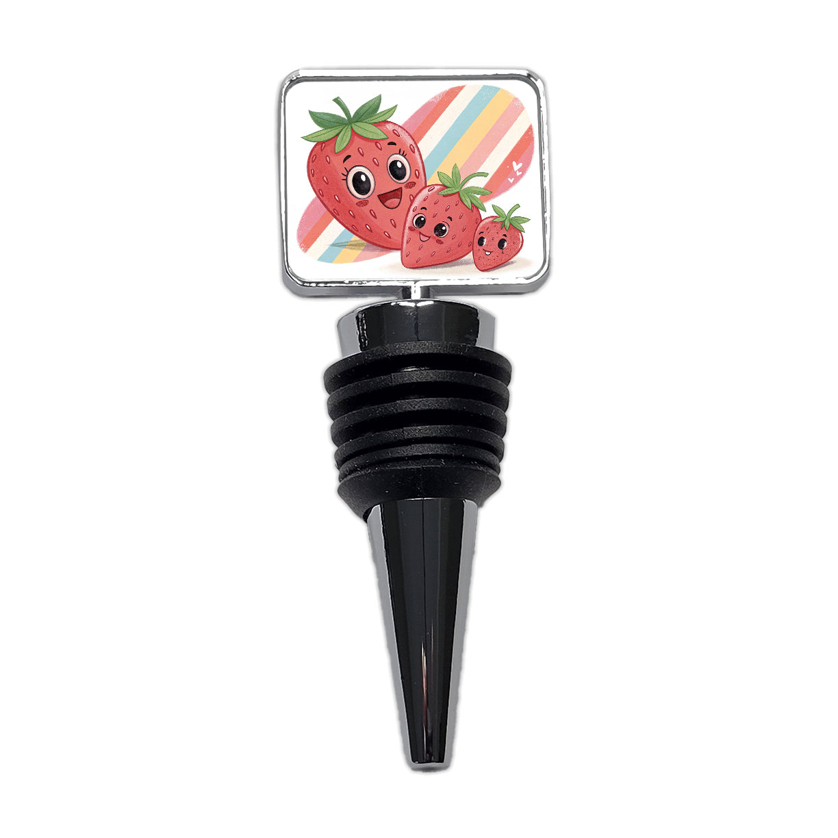 Kawaii Strawberries Diagonal Stripes Wine Bottle Stopper