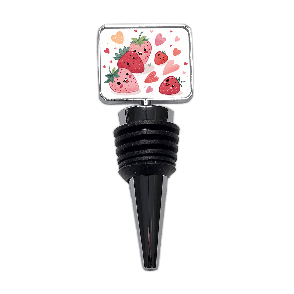 Kawaii Strawberries Hearts Wine Bottle Stopper