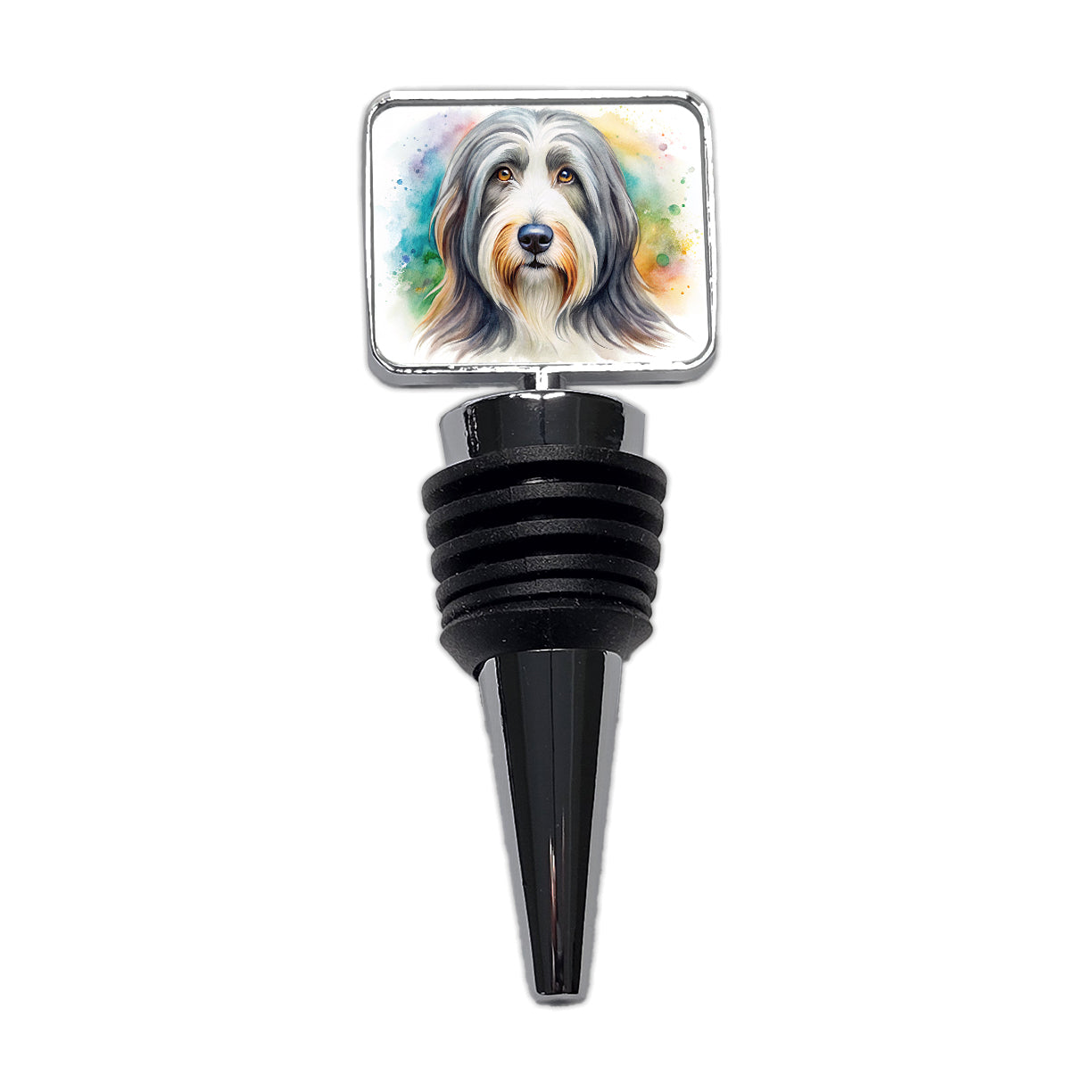 Bearded Collie Dog Watercolor Style Wine Bottle Stopper
