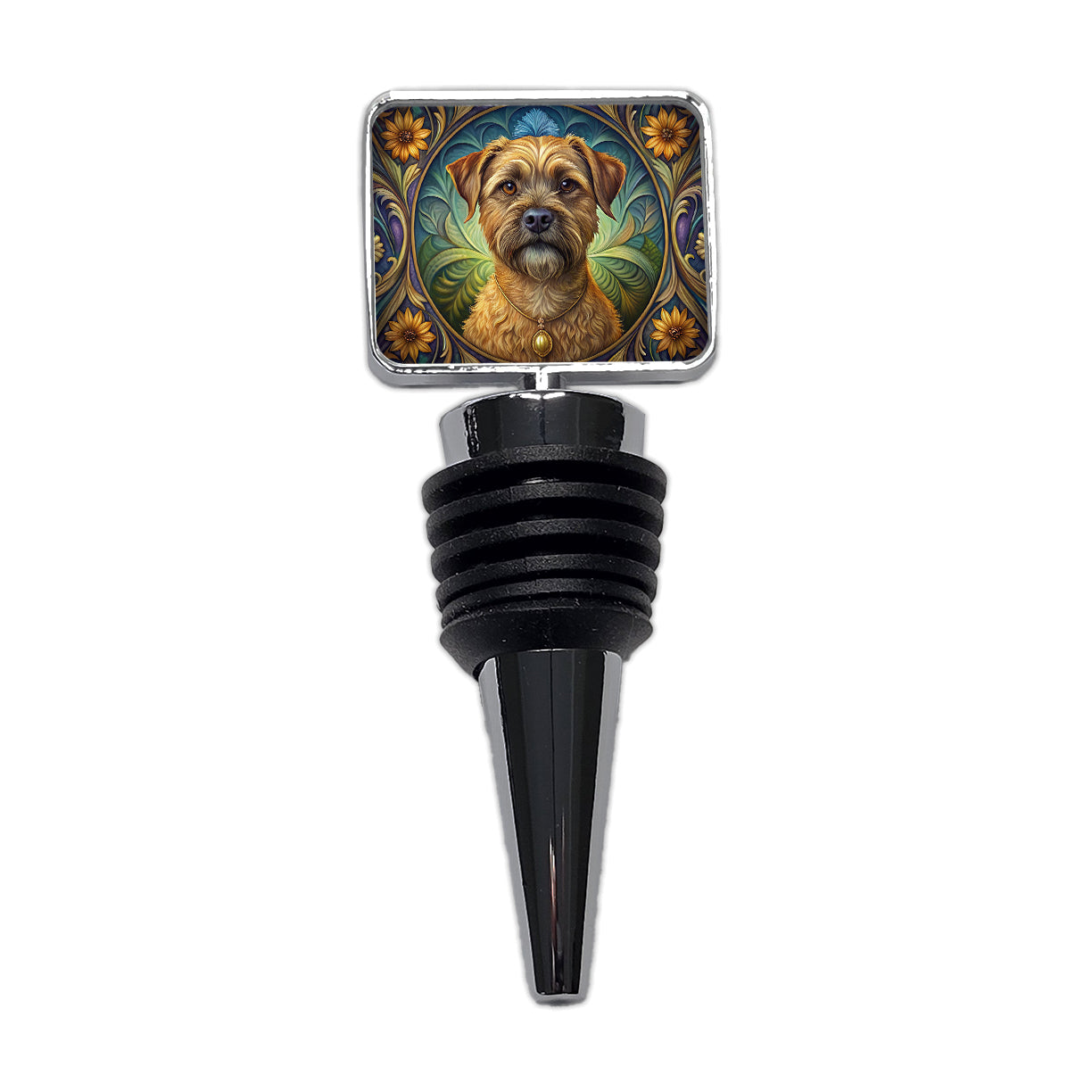Border Terrier Dog Art Nouveau Wine Bottle Stopper