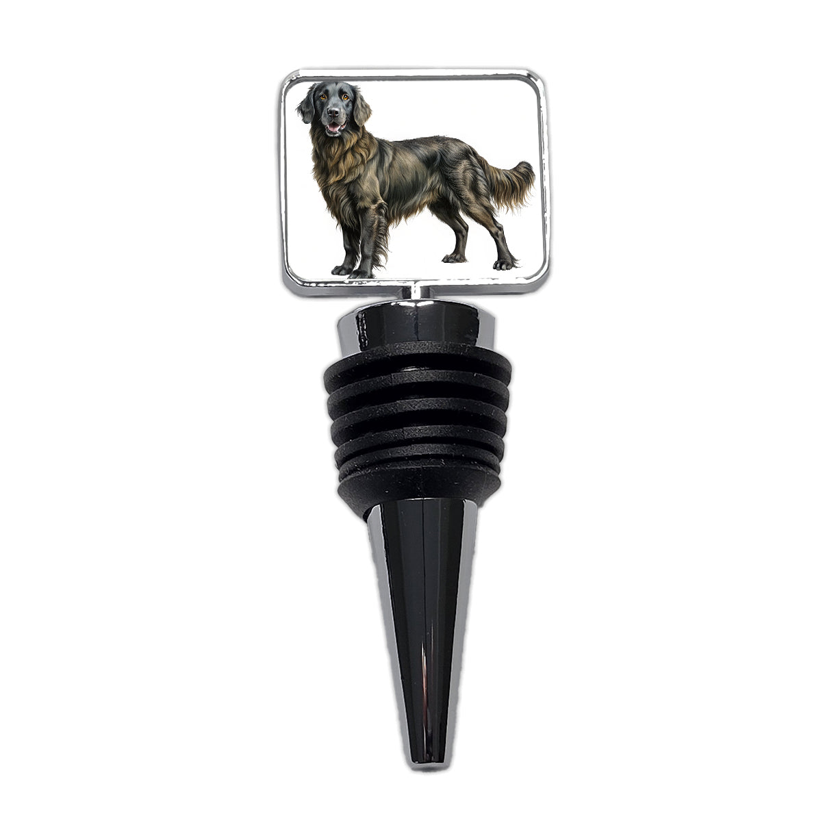 Flat Coated Retriever Dog Illustration Wine Bottle Stopper