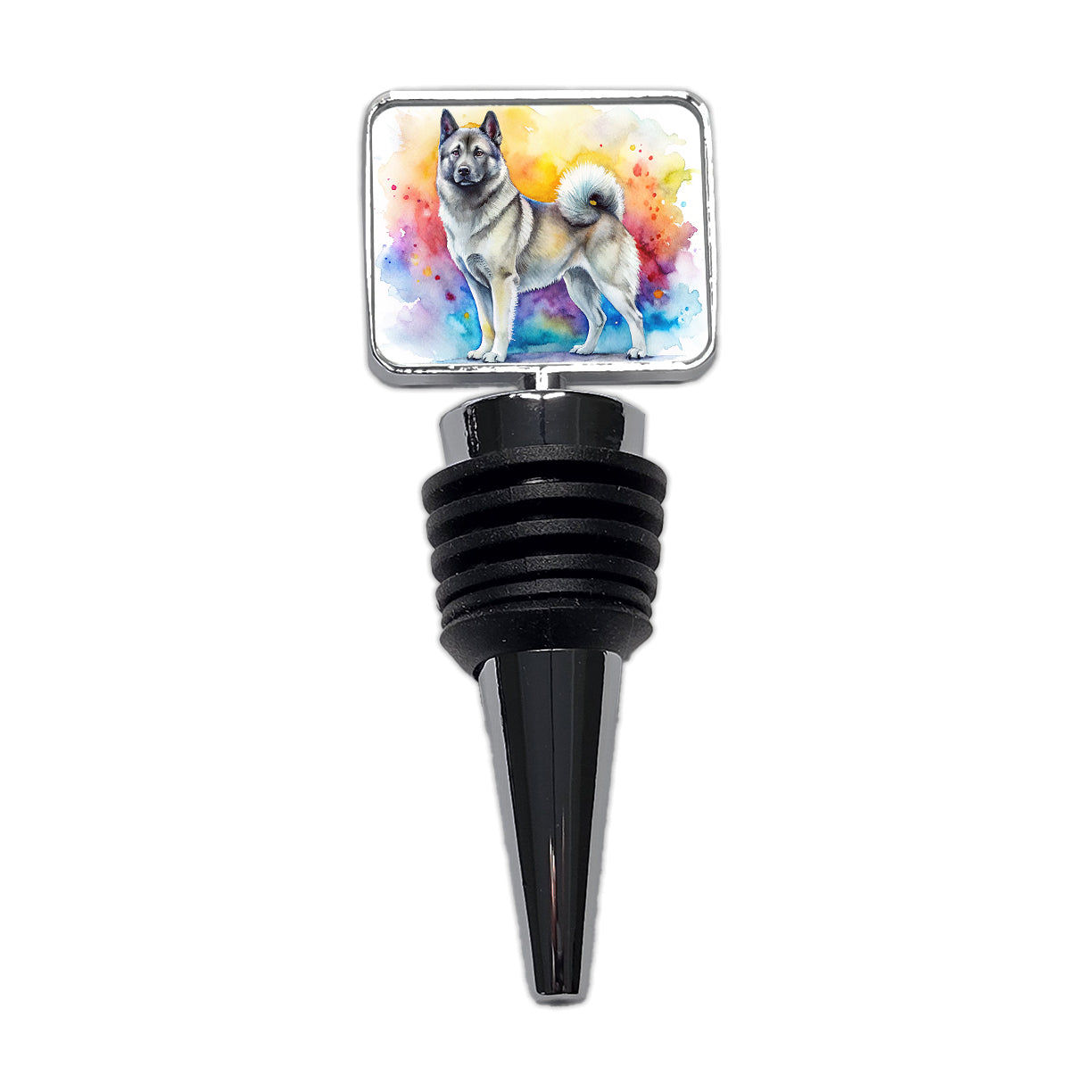 Norwegian Elkhound Dog Watercolor Style Wine Bottle Stopper