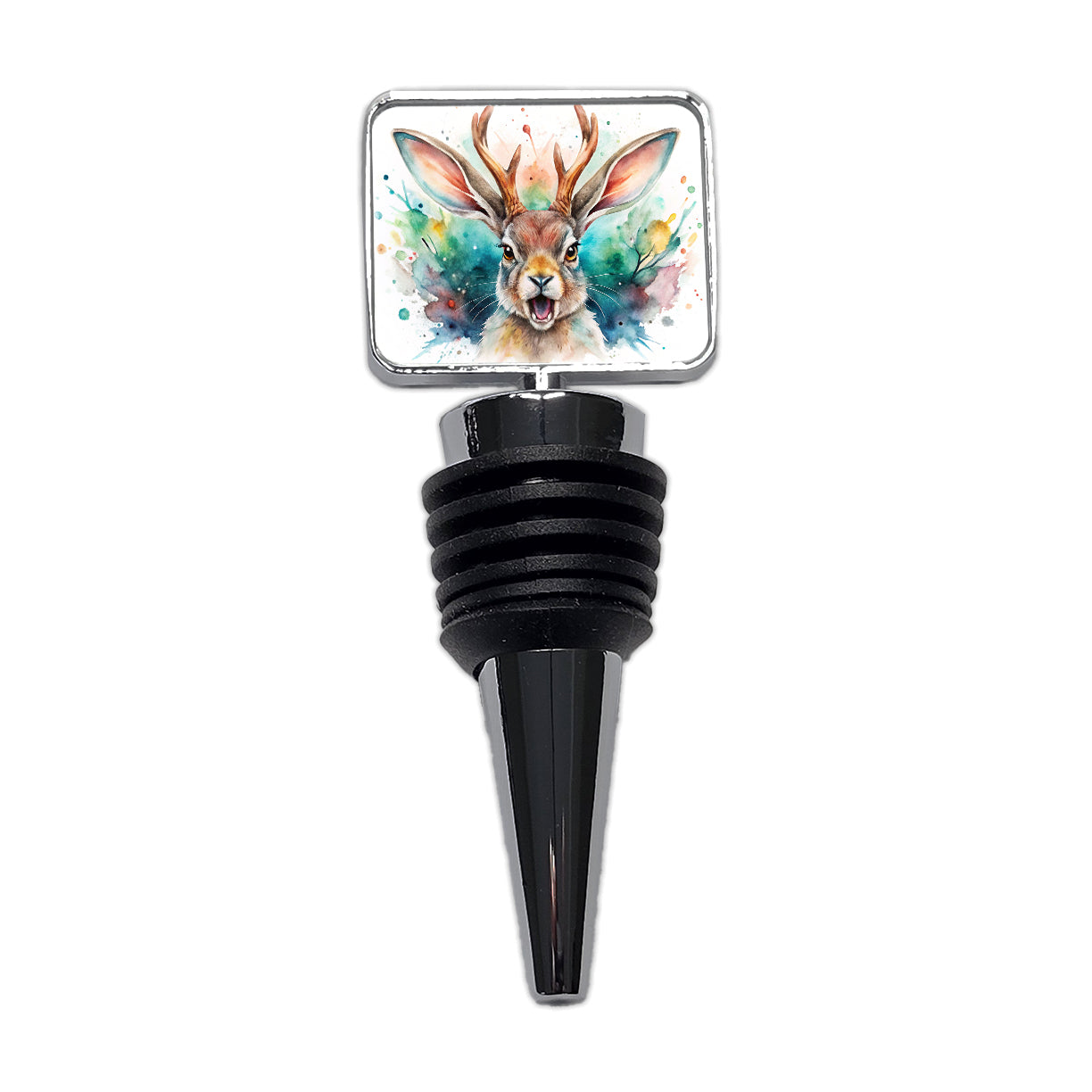 Angry Jackalope Watercolor Wine Bottle Stopper