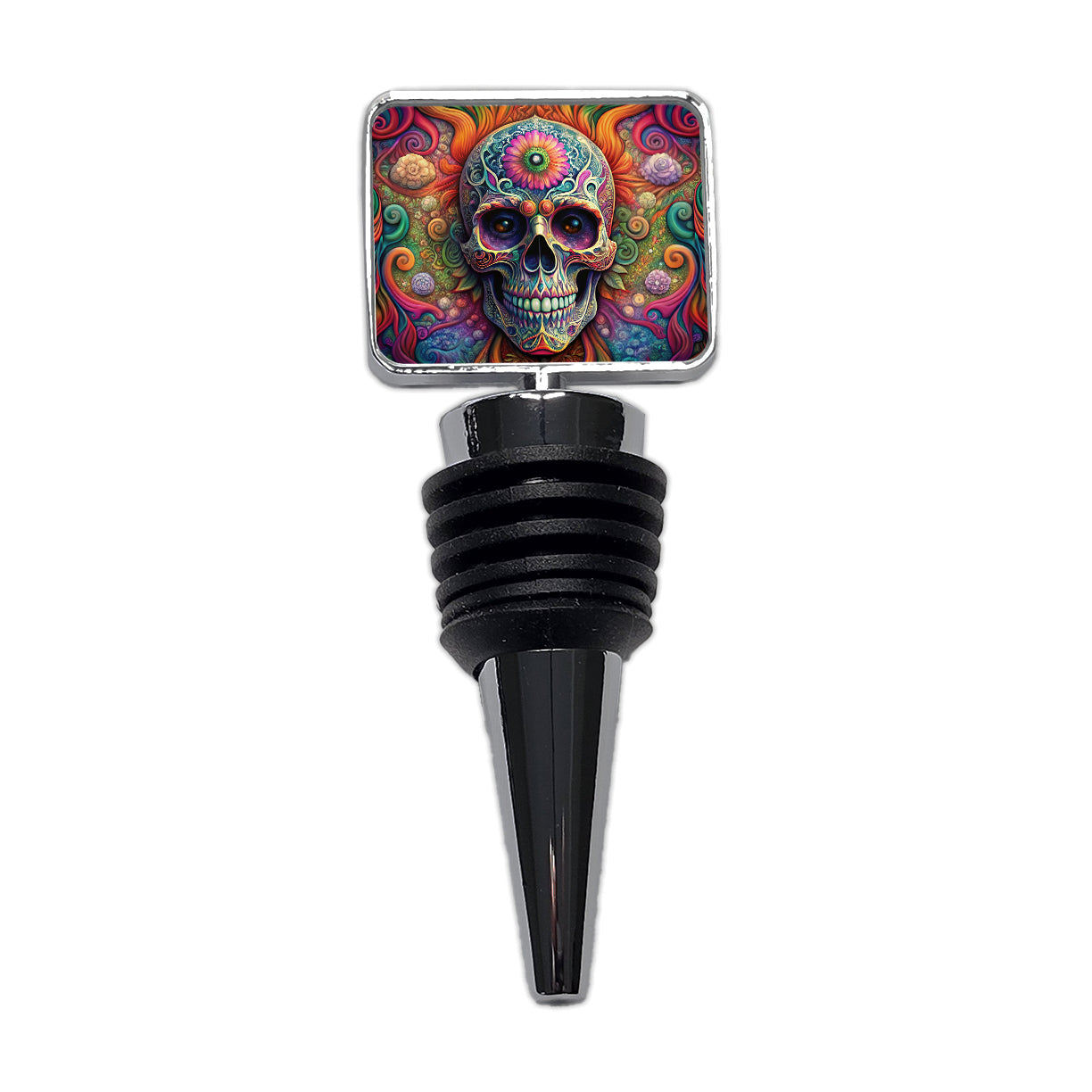 Psychedelic Sugar Skull Day of the Dead Wine Bottle Stopper