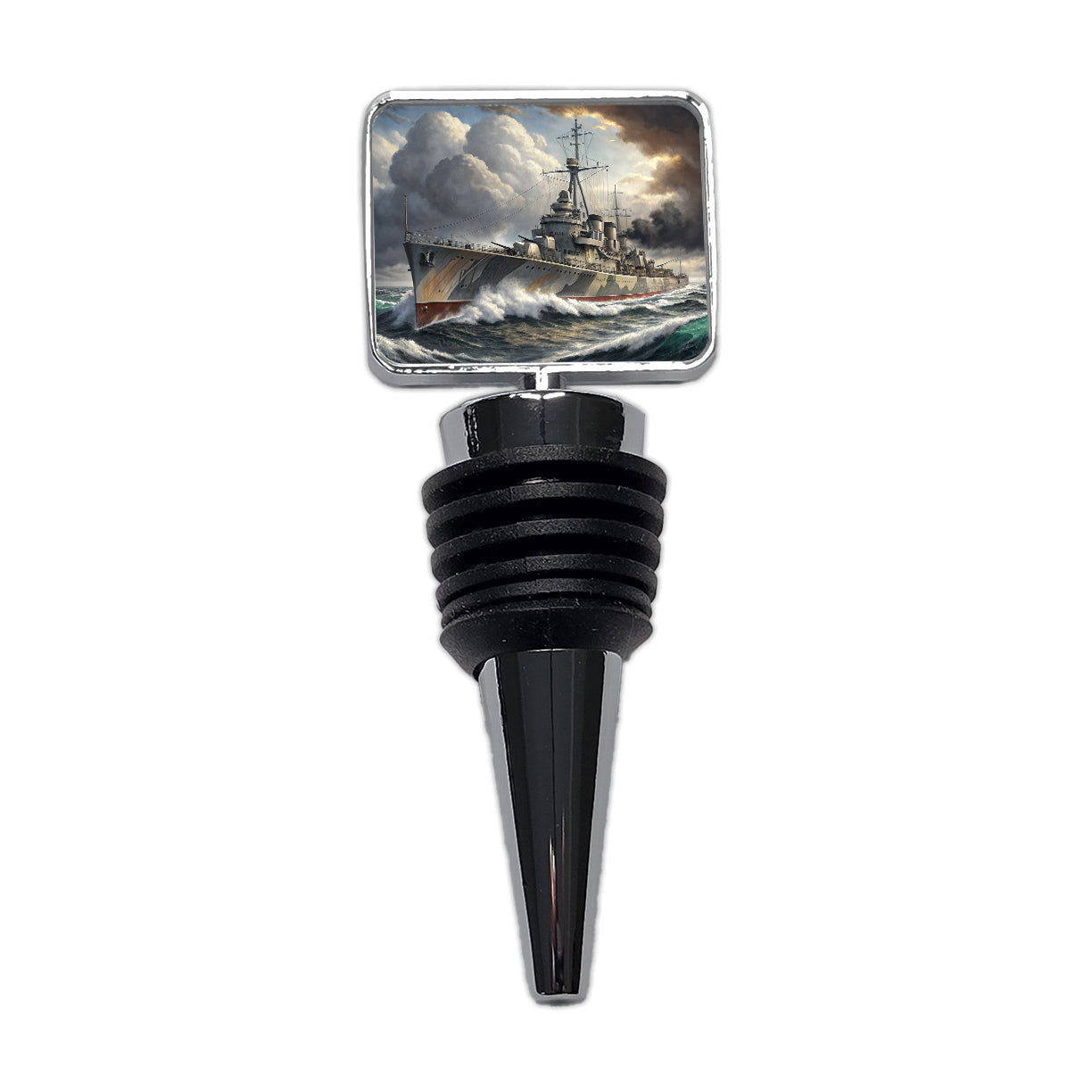 WWII Destroyer at Sea Wine Bottle Stopper