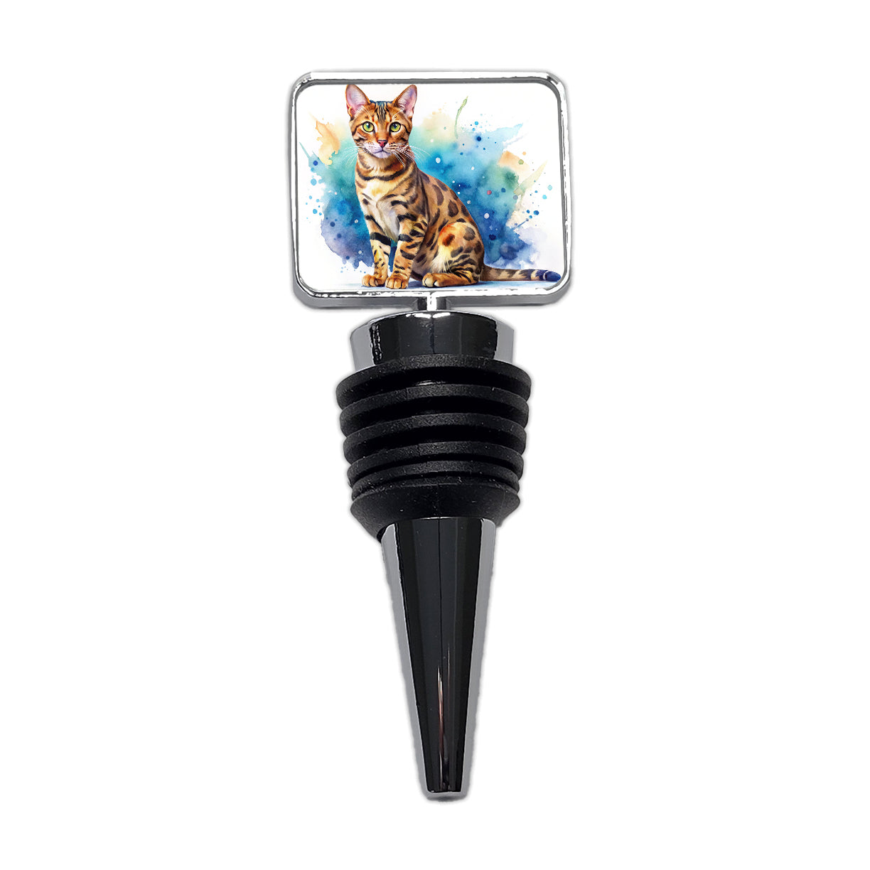 Bengal Cat Watercolor Style Wine Bottle Stopper