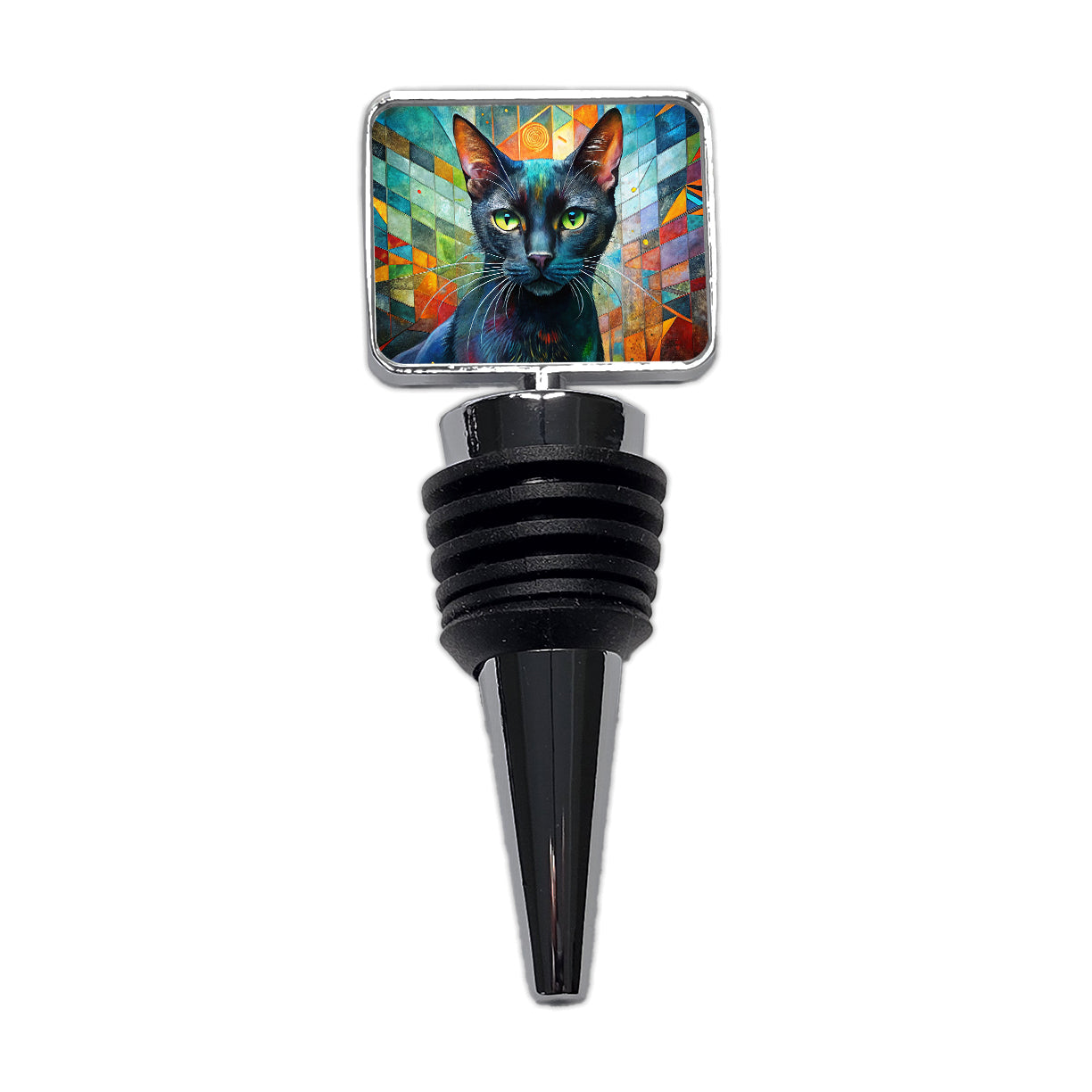 Bombay Black Cat Abstract Art Wine Bottle Stopper