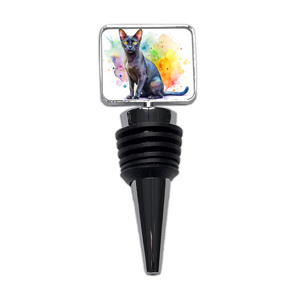 Bombay Black Cat Watercolor Style Wine Bottle Stopper
