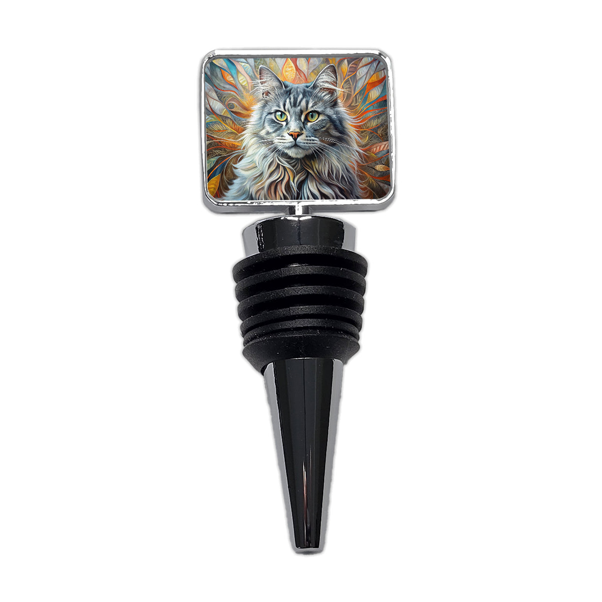 British Longhair Gray Cat Abstract Art Wine Bottle Stopper