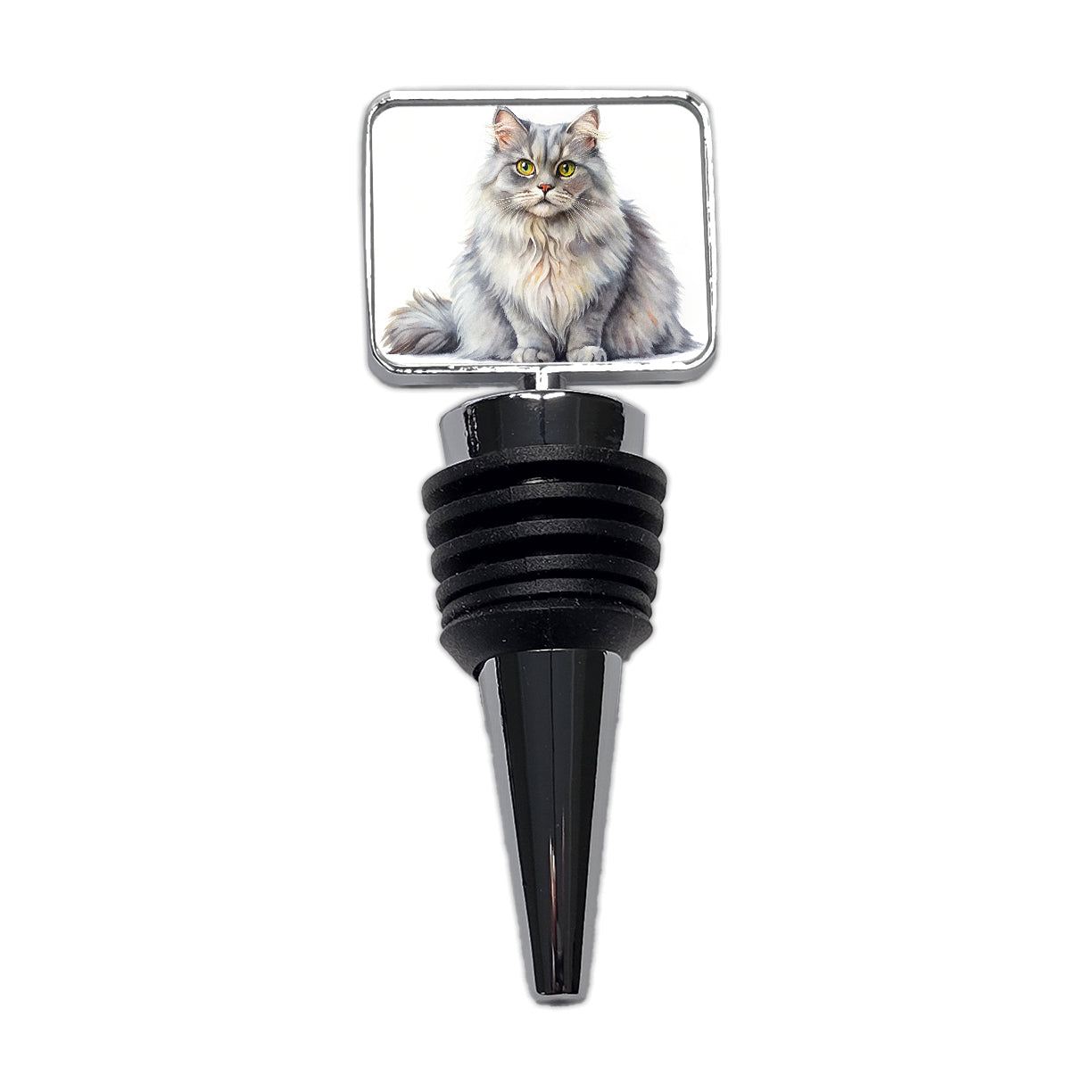 British Longhair Gray Cat Watercolor Style Wine Bottle Stopper