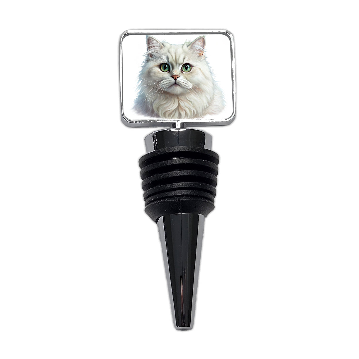 British Longhair White Cat Illustration Wine Bottle Stopper