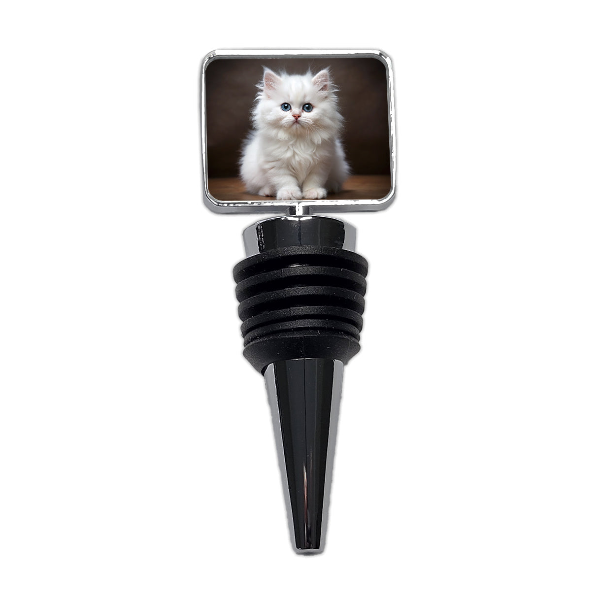 British Longhair White Cat Kitten Photo Wine Bottle Stopper