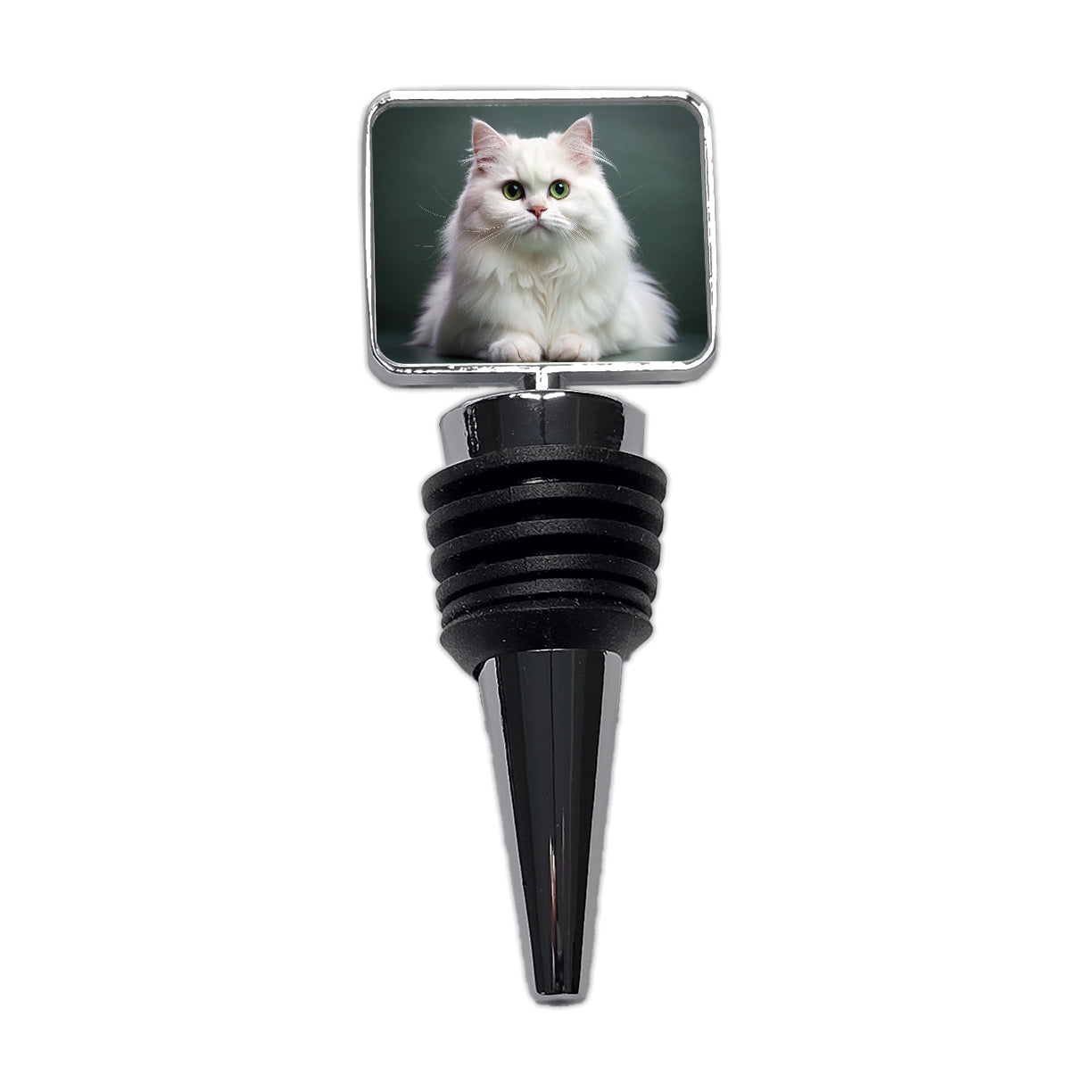 British Longhair White Cat Photo Wine Bottle Stopper