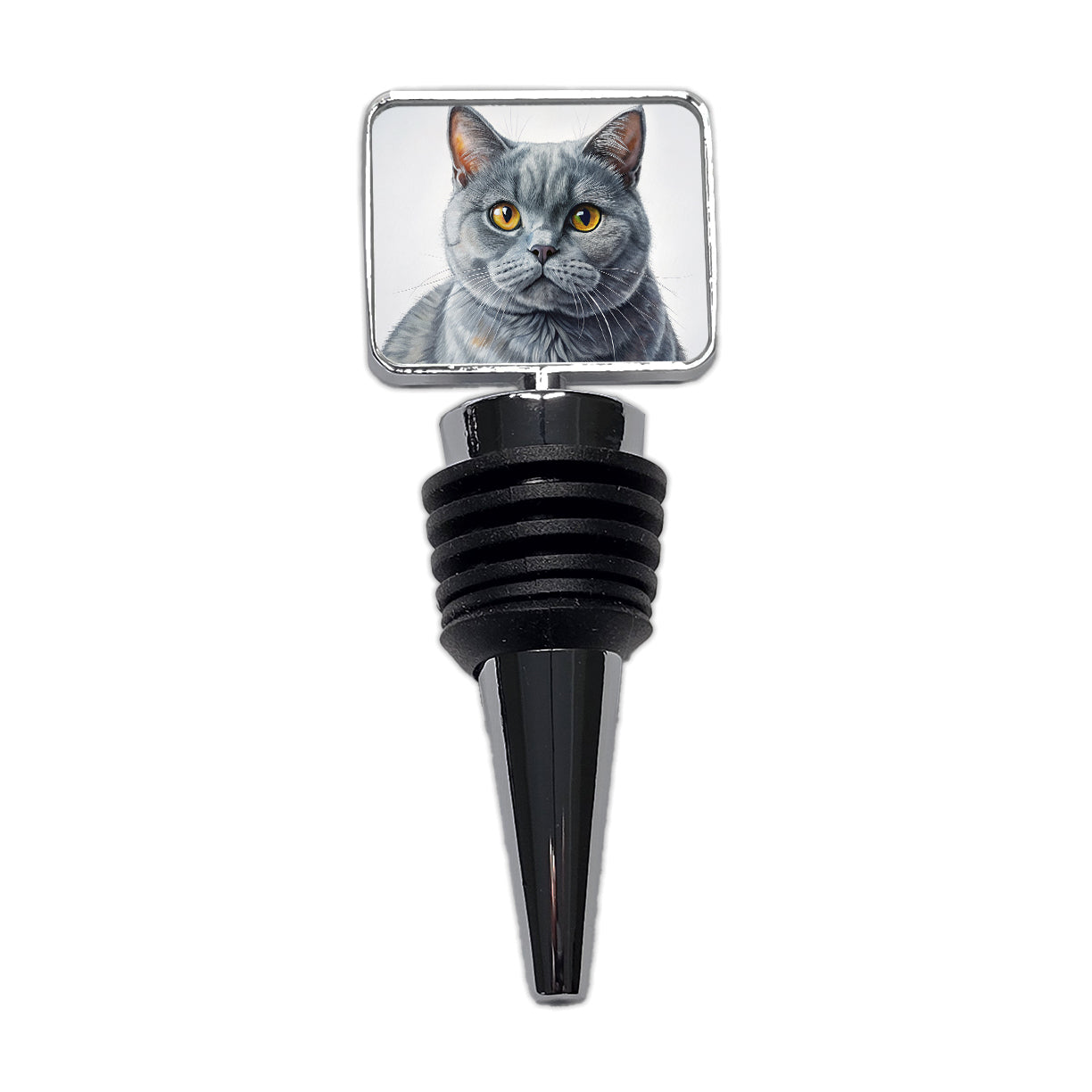 British Shorthair Gray Cat Illustration Wine Bottle Stopper
