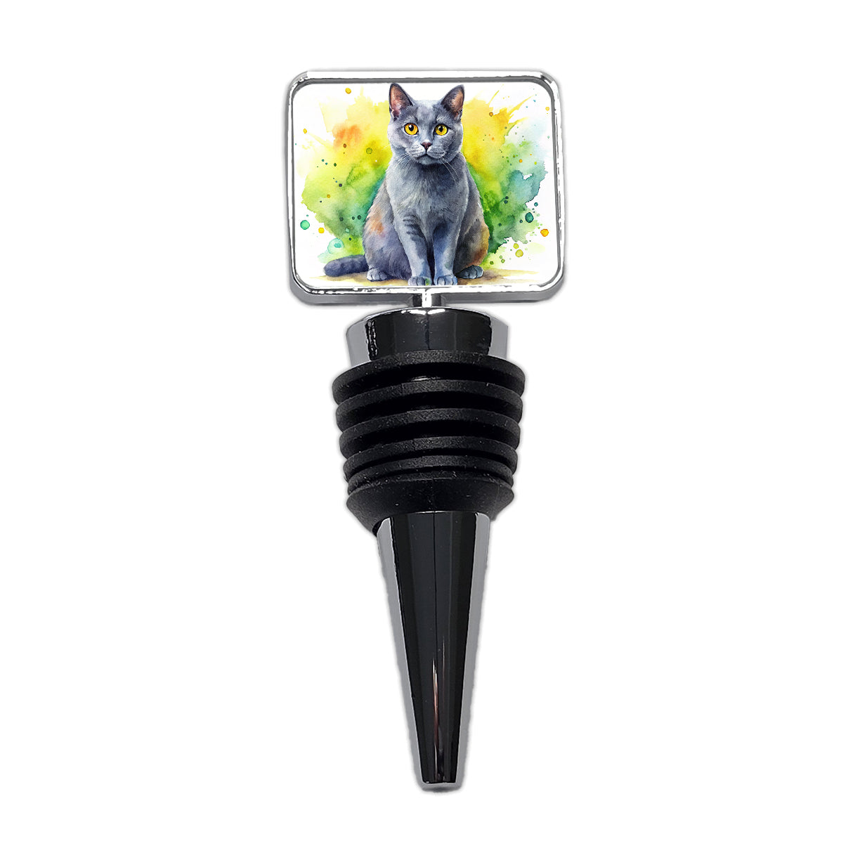 Chartreux Cat Watercolor Style Wine Bottle Stopper