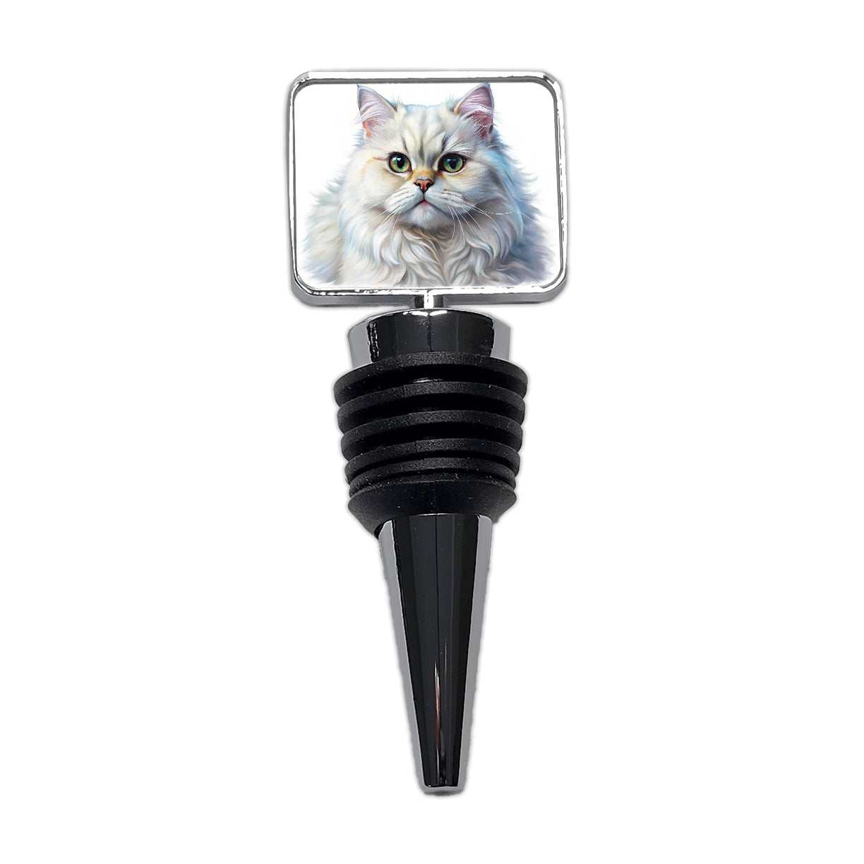 Classic Persian White Cat Illustration Wine Bottle Stopper