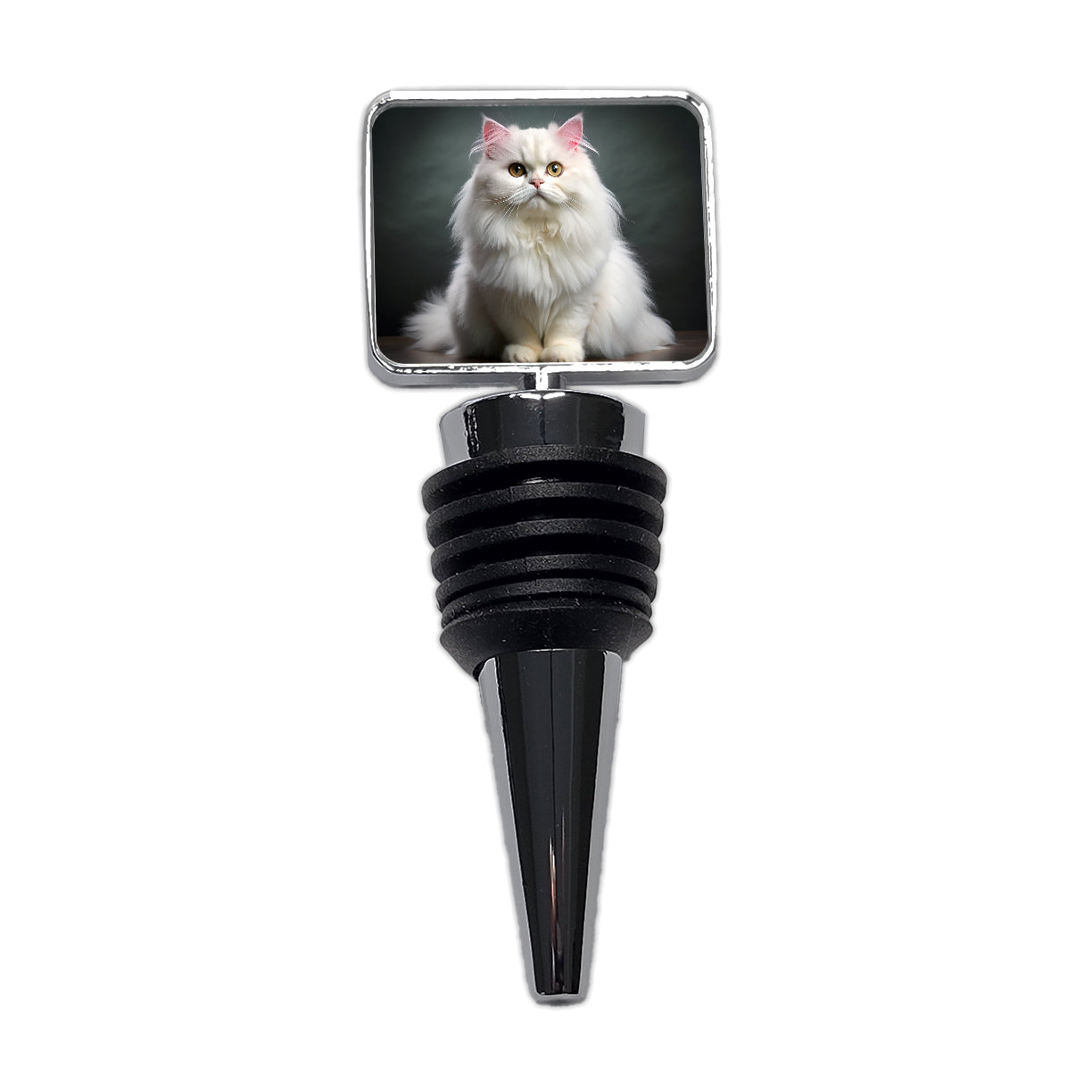 Classic Persian White Cat Photo Wine Bottle Stopper
