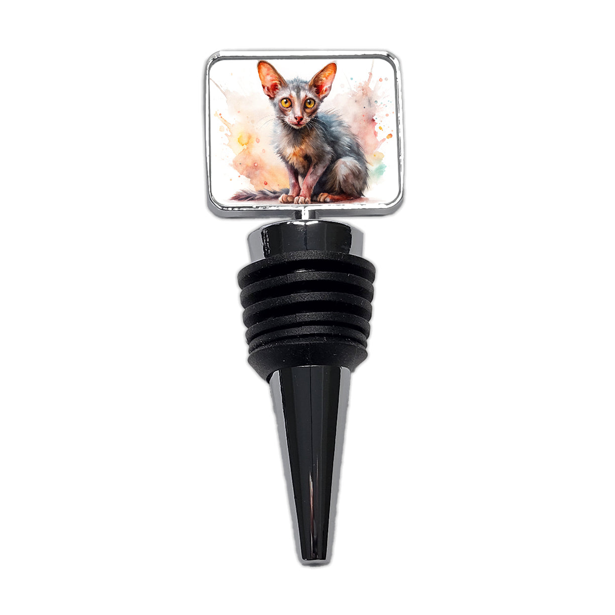 Lykoi Wolf Cat Watercolor Style Wine Bottle Stopper