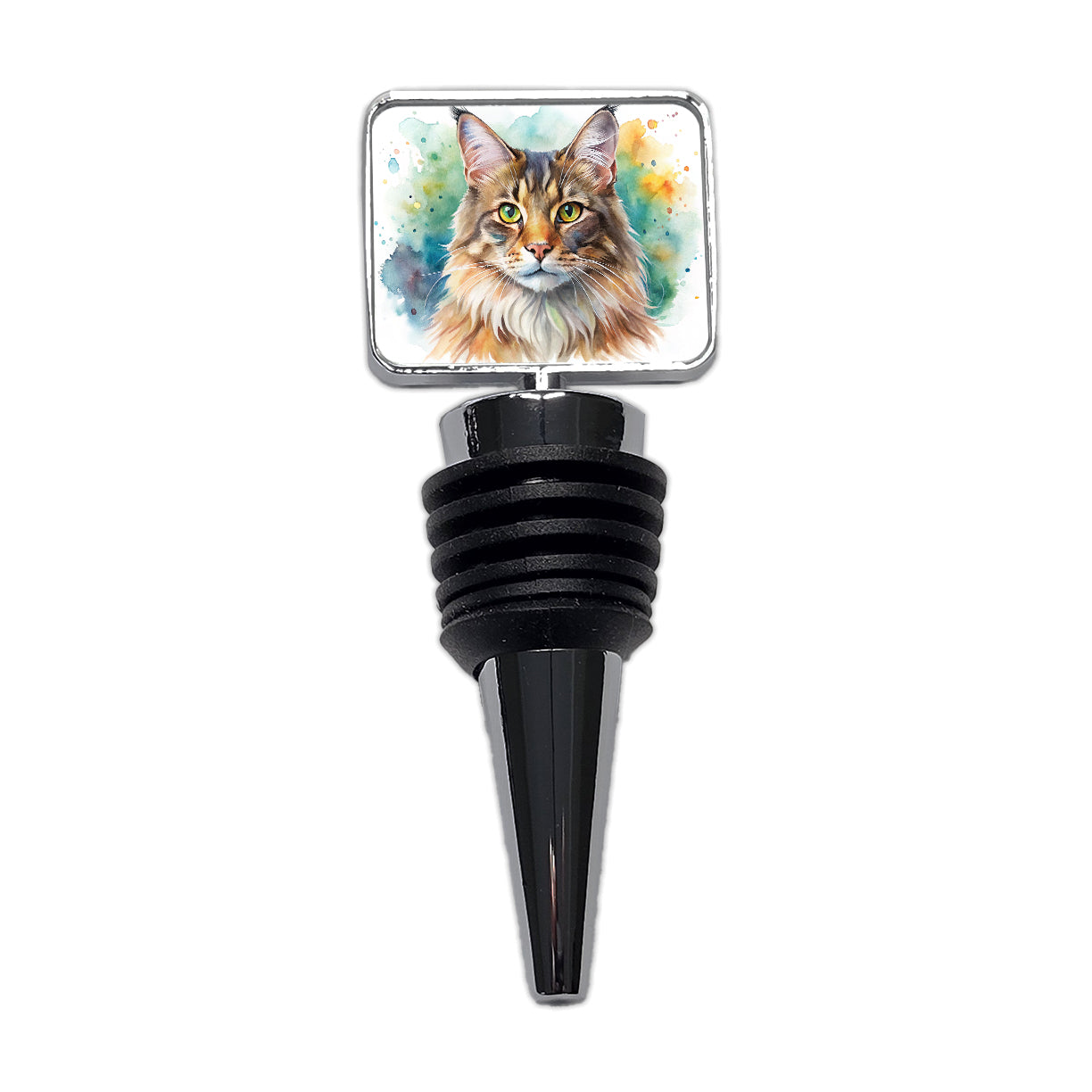 Maine Coon Cat Watercolor Style Wine Bottle Stopper