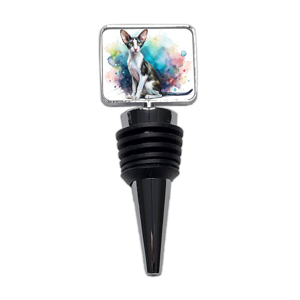 Oriental Shorthair Black White Cat Watercolor Wine Bottle Stopper